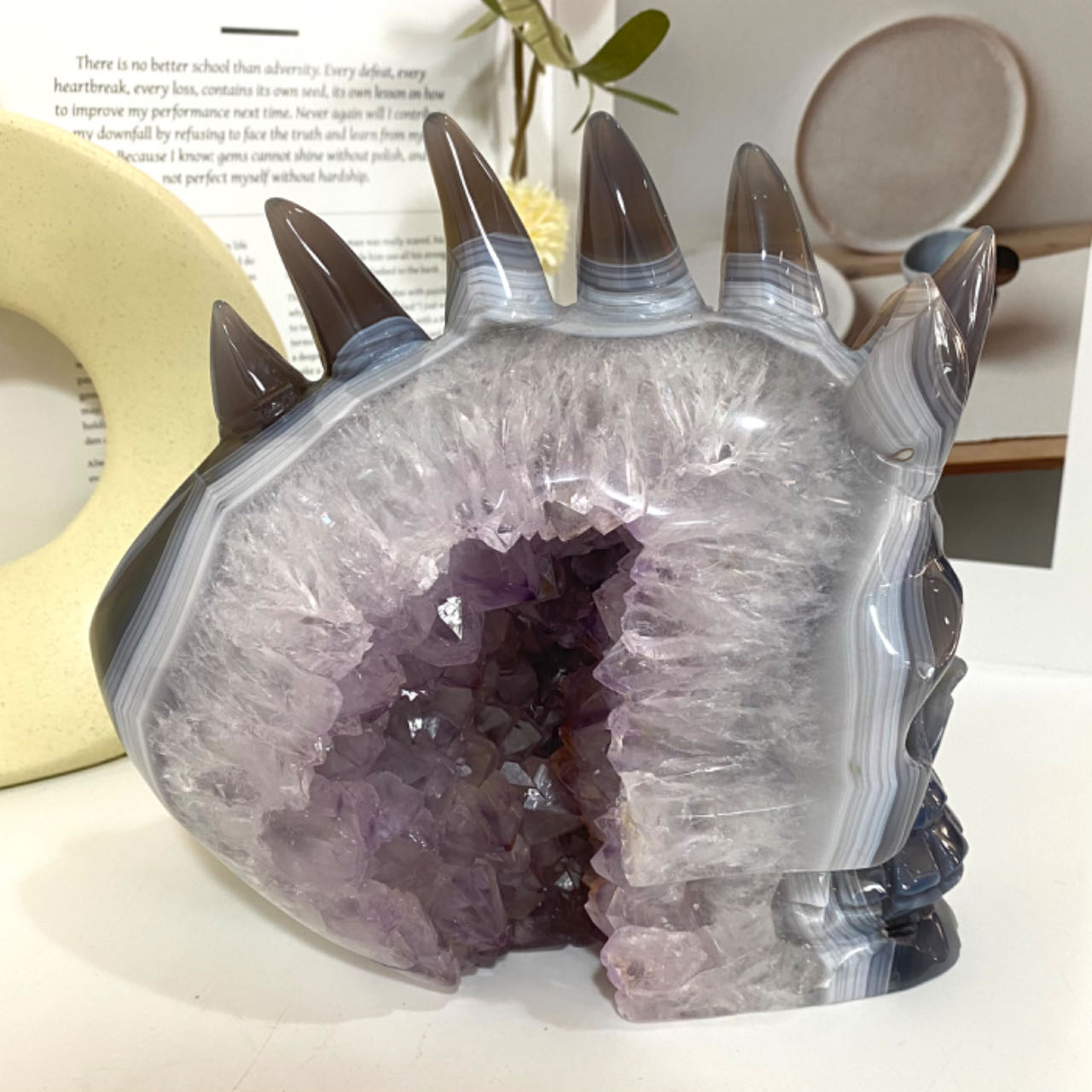 High Quality Hand-Carved Natural Crystal Skull Statue Amethyst From IG Crystal