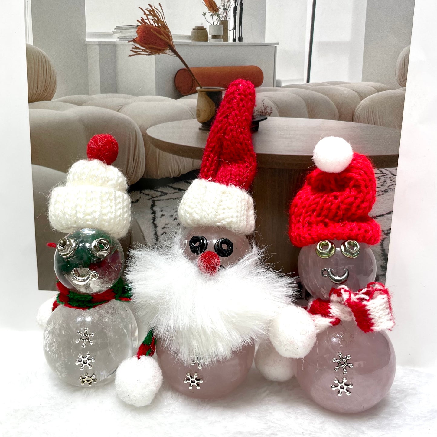 2 Counts Snowman Crystal Carving Rose Quartz Clear Quartz Healing Stones Natural Stone Chakra Balancing Reiki Home Office Decor From IG Crystal