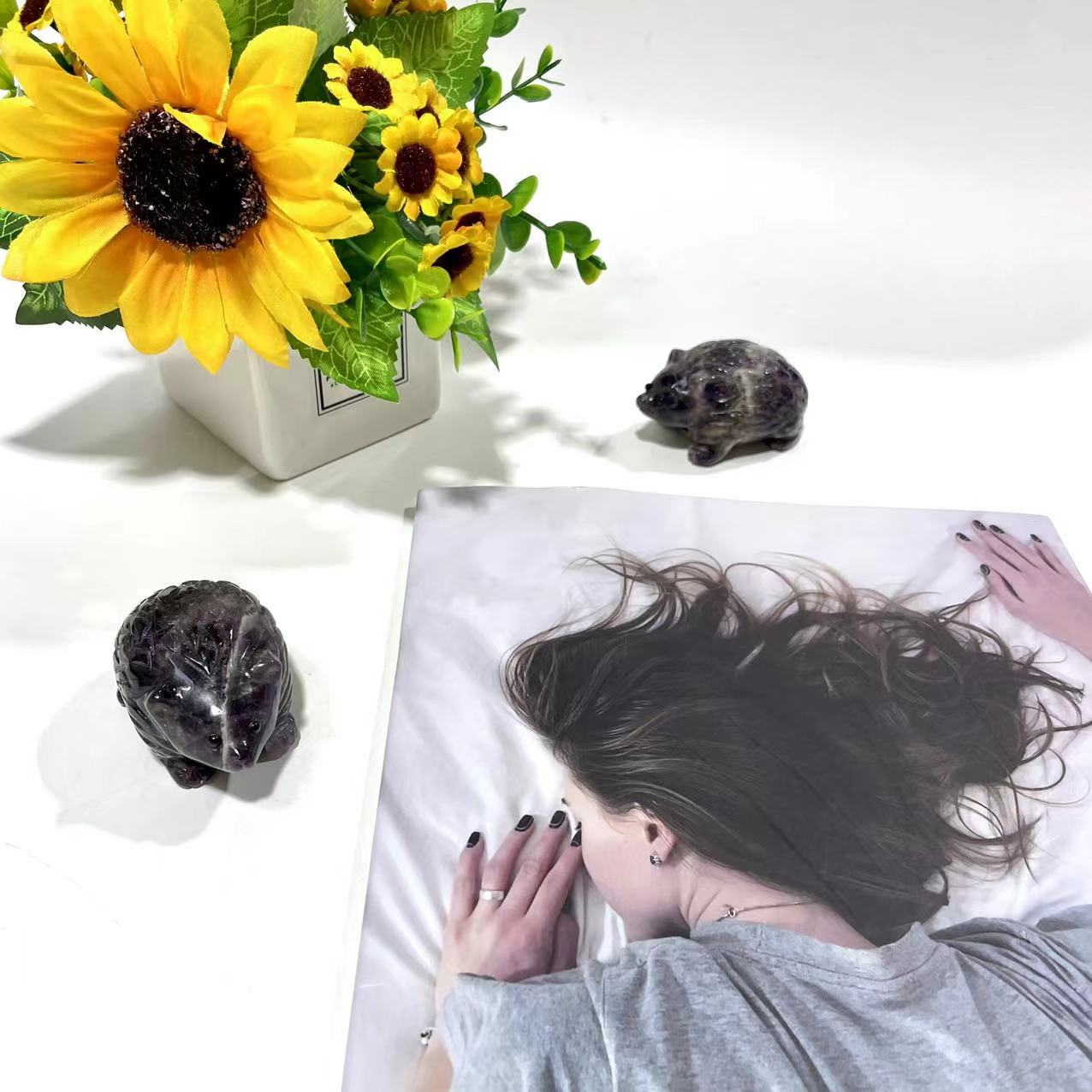 2 Counts Amethyst Hedgehog Crystal Carving Natural Stone Gem Mining Chakra Balancing Reiki Healing Crystal Mystery Crystal Display Crystal Shopping Online Home Office Decor From IG Crystal