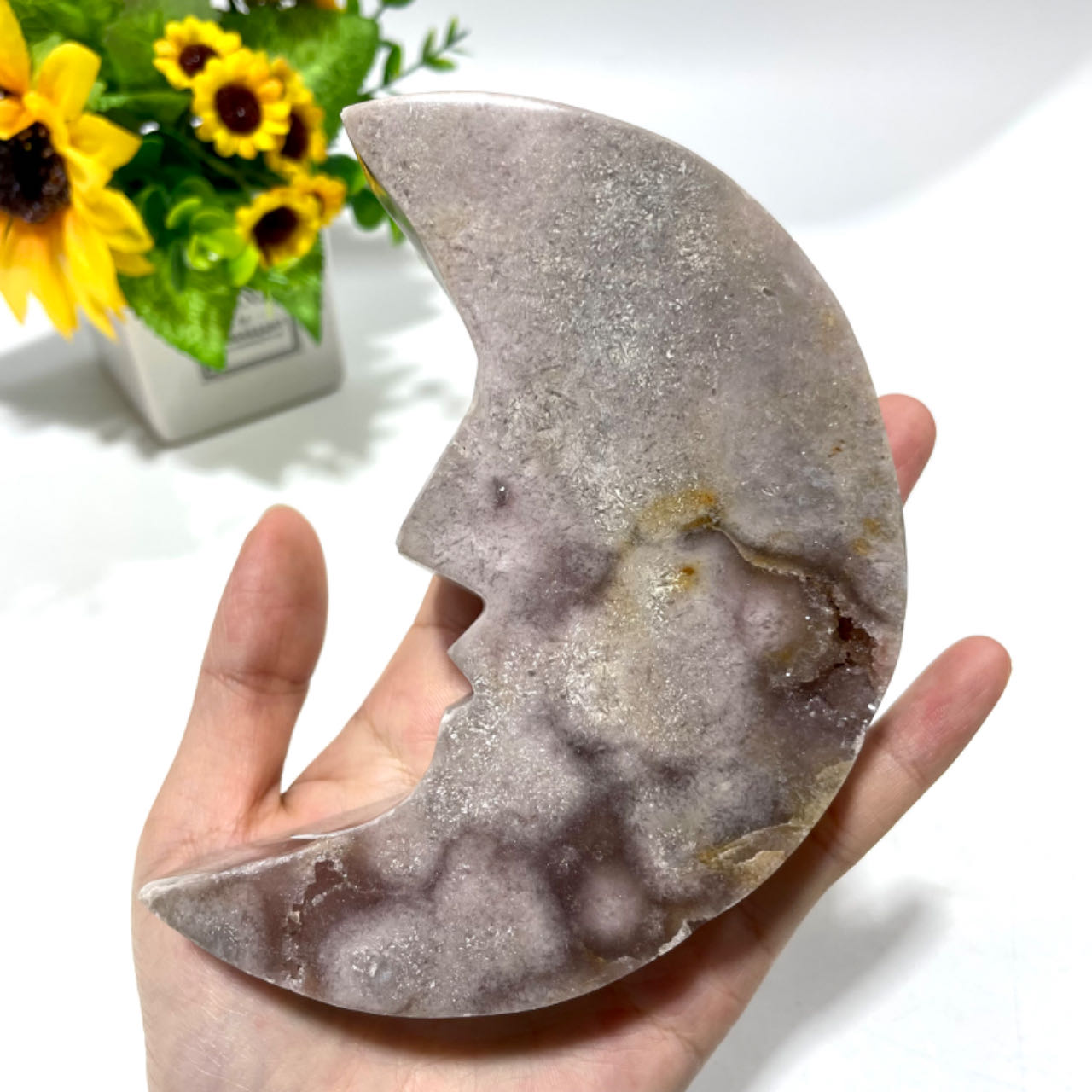 1 Count Purple Pink Agate Moon Face Crystal Carving Healing Crystal Gem Reiki Healing Home Decor Crystal Jewelry Shop Pretty Crystals From IG Crystal
