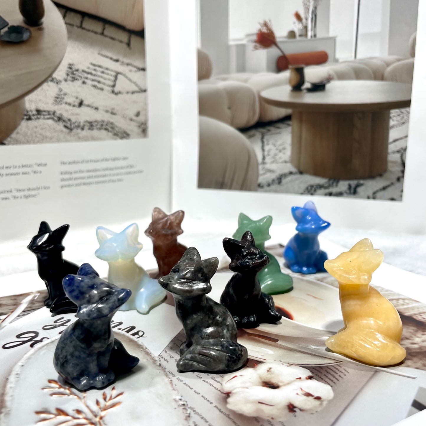 5 Counts Different Materials Fox Crystal Carving Healing Stones Natural Stone Chakra Balancing Reiki Home Office Decor From IG Crystal