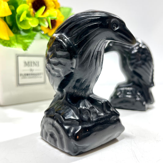2 Counts Halloween Big Black Obsidian Crow Crystal Carvings Healing Stone Home Decoration From IG Crystal