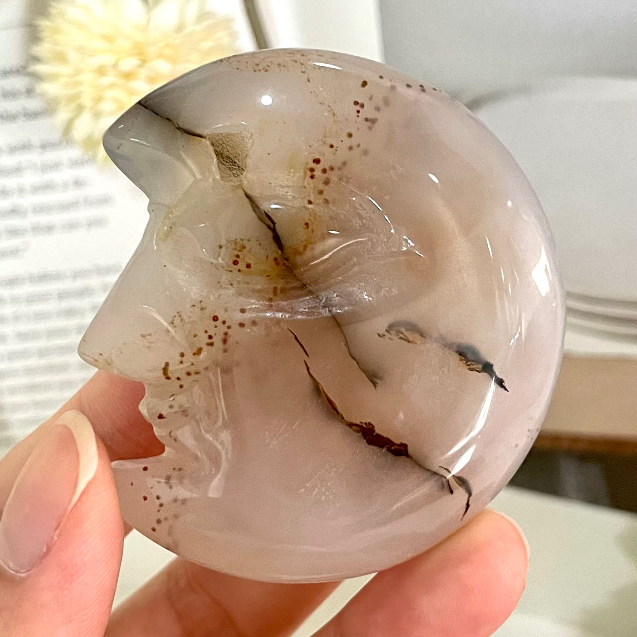 Pink Flower Agate Moon Face Crystal Stochastic 4~5PCS Healing Stone From IG Crystal