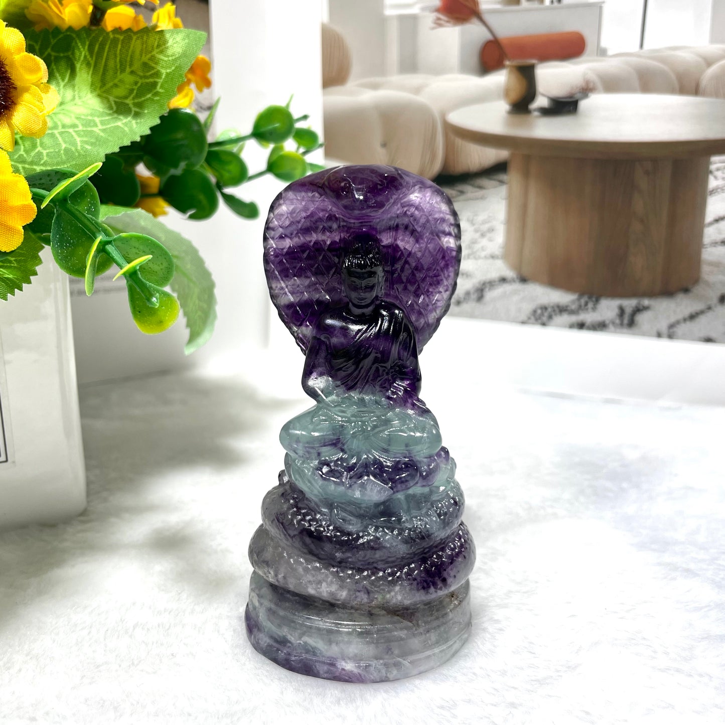 1 Count Fluorite Snake Buddha Crystal Carving Healing Stones Natural Stone Chakra Balancing Reiki Home Office Decor From IG Crystal