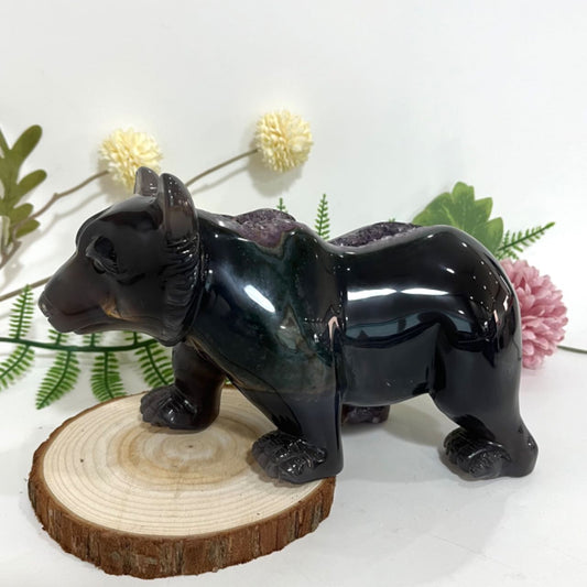 High Quality Hand-Carved Natural Crystal Bear Statue Amethyst From IG Crystal