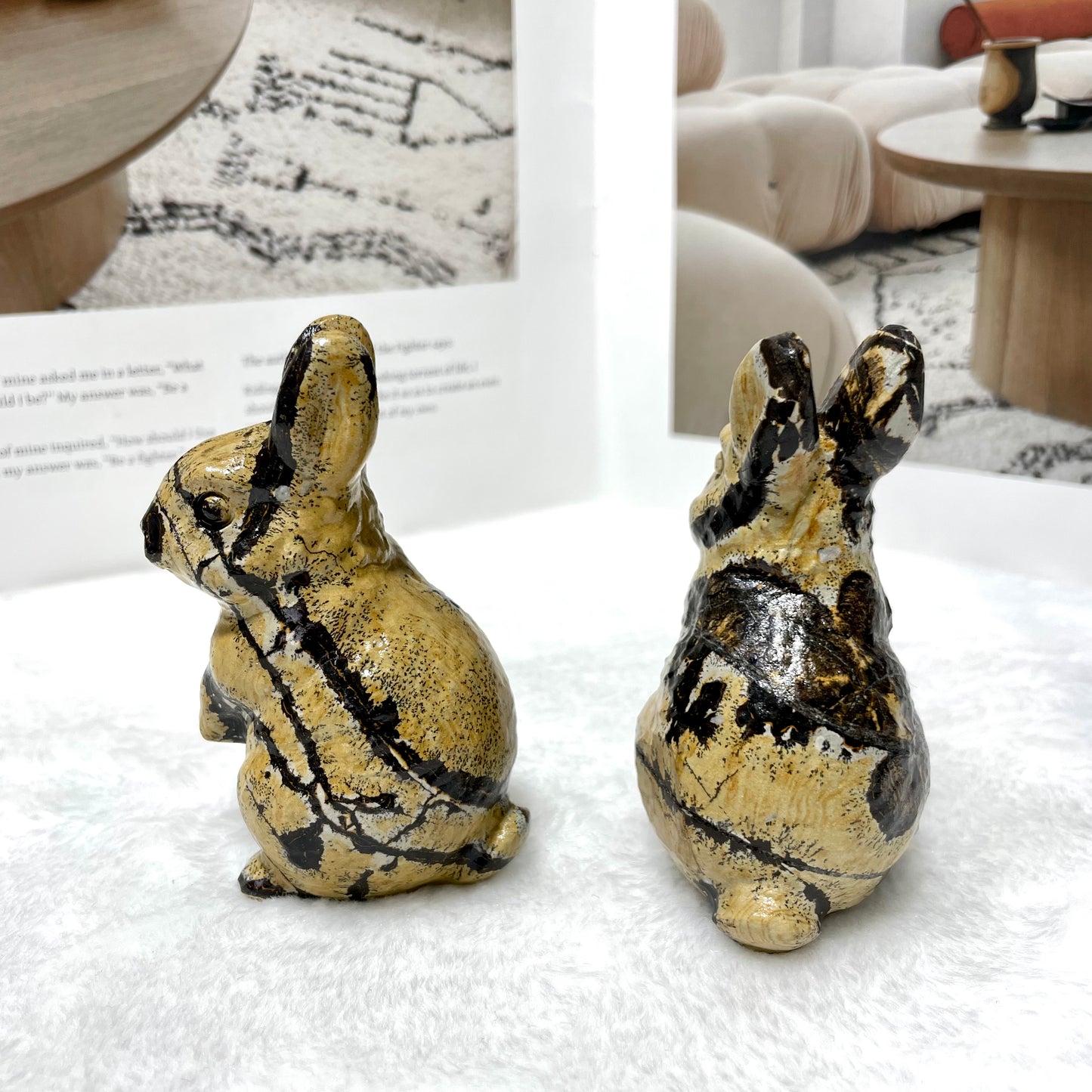 2 Counts Picture Jasper Rabbit Crystal Carving Healing Stones Natural Stone Chakra Balancing Reiki Home Office Decor From IG Crystal