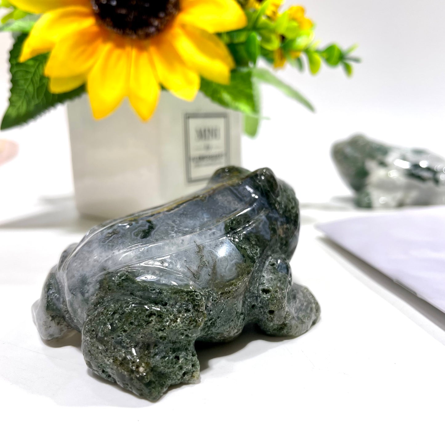 2 Counts Moss Agate Frog Crystal Carving Healing Stones Natural Stone Chakra Balancing Reiki Home Office Decor From IG Crystal