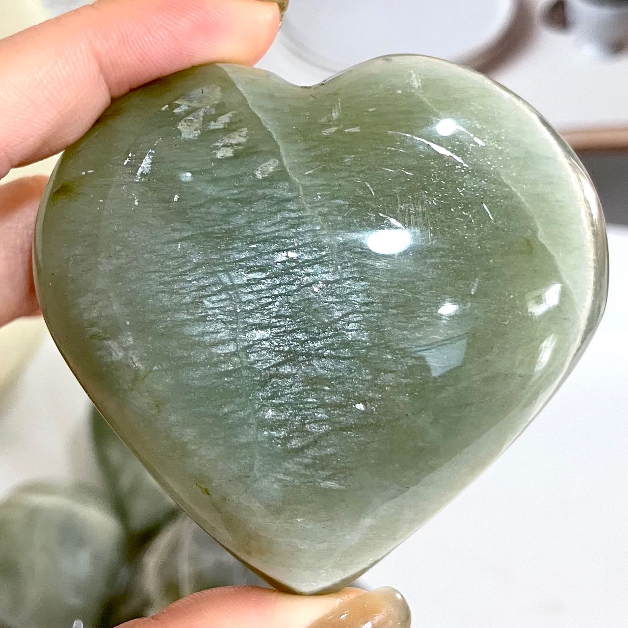 2 Counts Heart Shape Green Moonstone Crystal Reiki Crytsal Healing Home Decor From IG Crystal