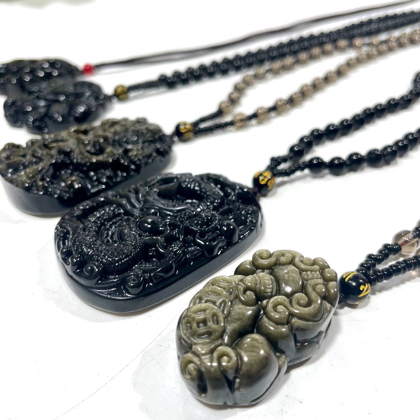 3 Counts Silver Obsidian Necklace Dragon Fox Healing Stones Natural Stone Chakra Balancing Reiki Jewelry For Women And Girl From IG Crystal
