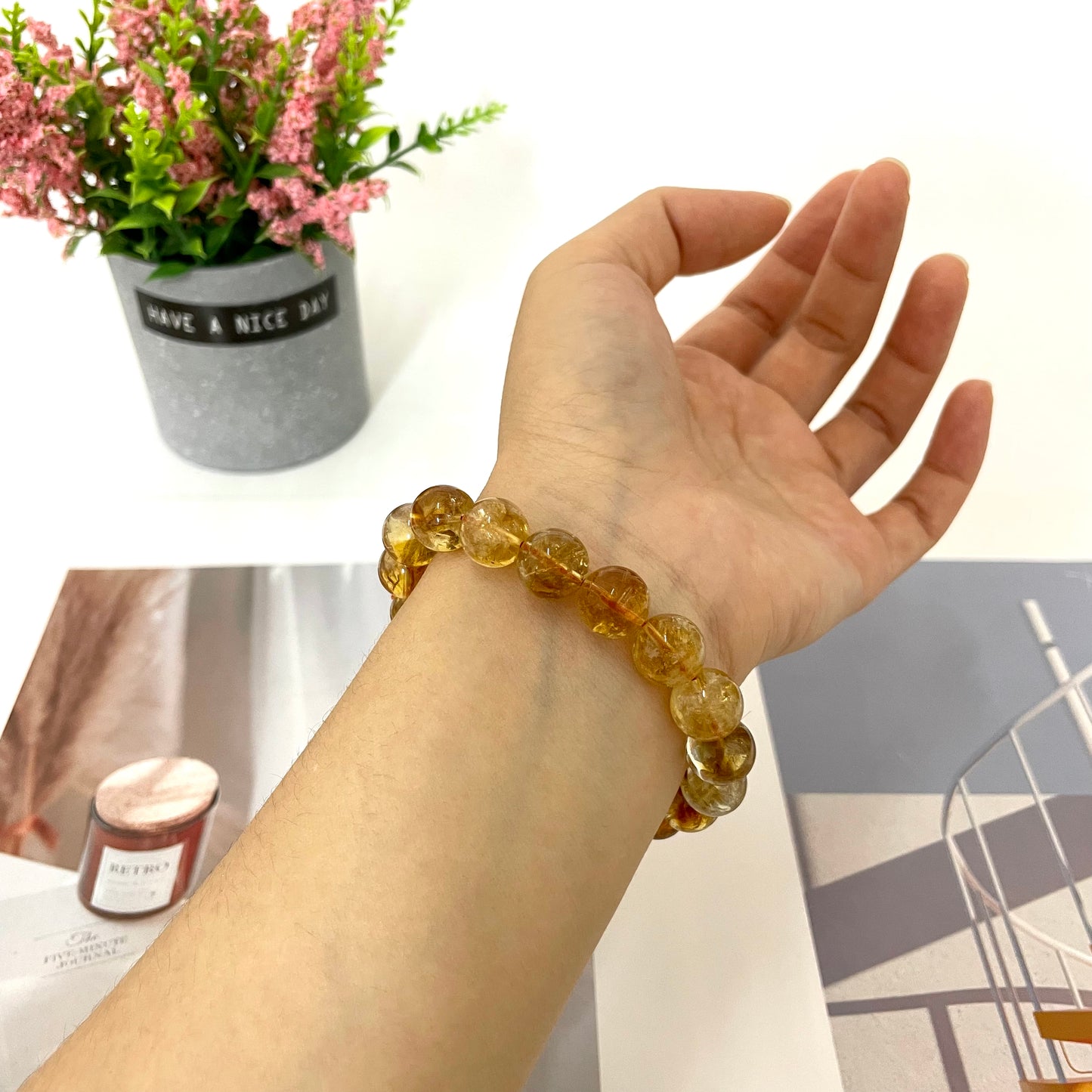 2 Counts Natural Citrine Crystal Bracelet – Healing Crystals Bracelet for Women and Men Teens – Handmade 11mm Round Beaded Bracelets – Attract, Wealth, Prosperity, Success, Girls Gifts, Unisex Mens Bracelet From IG Crystal