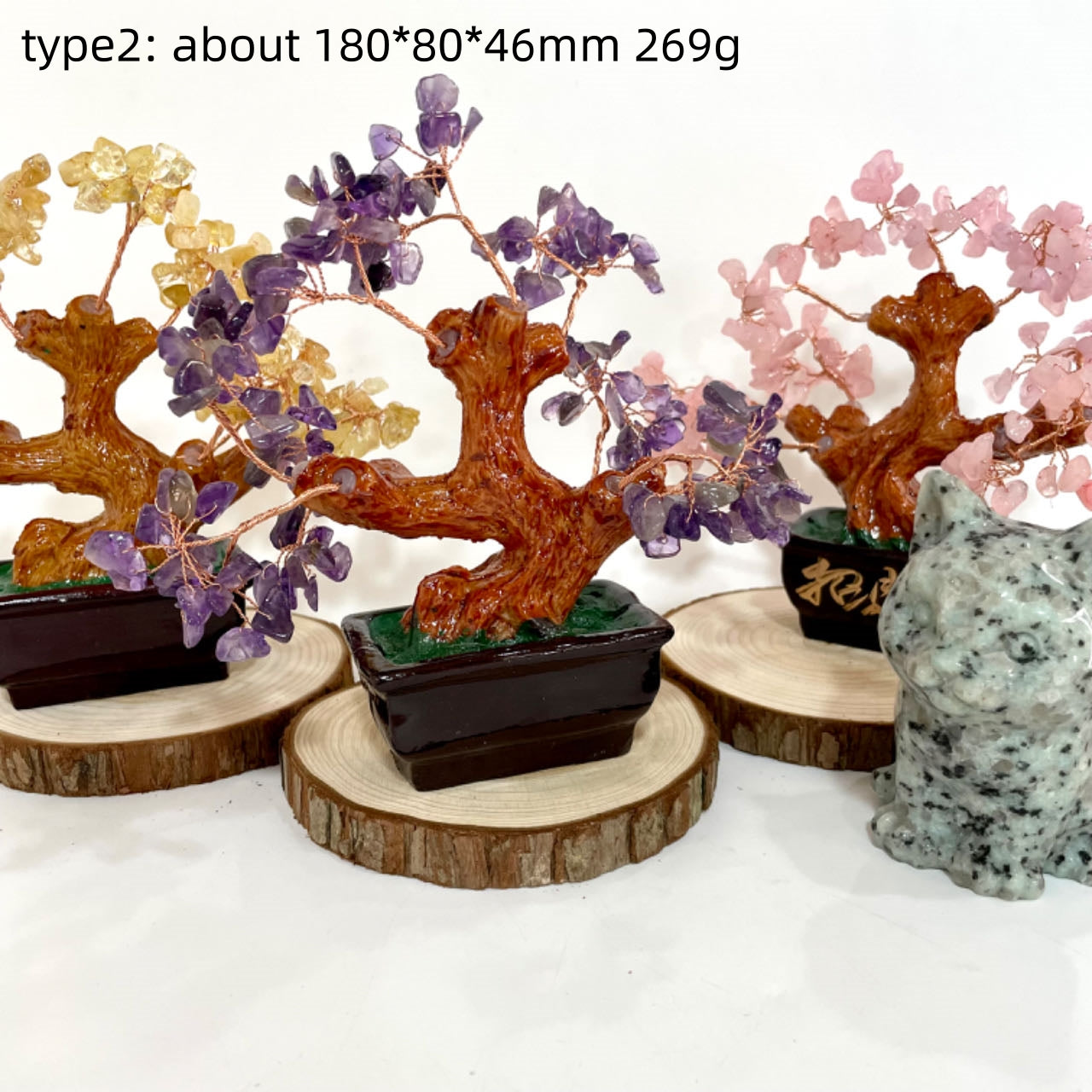Money Tree Yellow Crytal Amethyst Rose Quartz Green Flourite Healing Crystals and Stones Tree for Home and Office Desk Decoration From IG Crystal