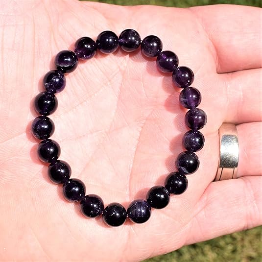 6 Counts Amethyst Crystal Bead Bracelet – Healing Crystal Bracelet for Women and Men – 8mm Beaded Bracelets for Men and Women – Unisex Elastic Adjustable Size Gemstone Bracelet for Healing and Protection From IG Crystal