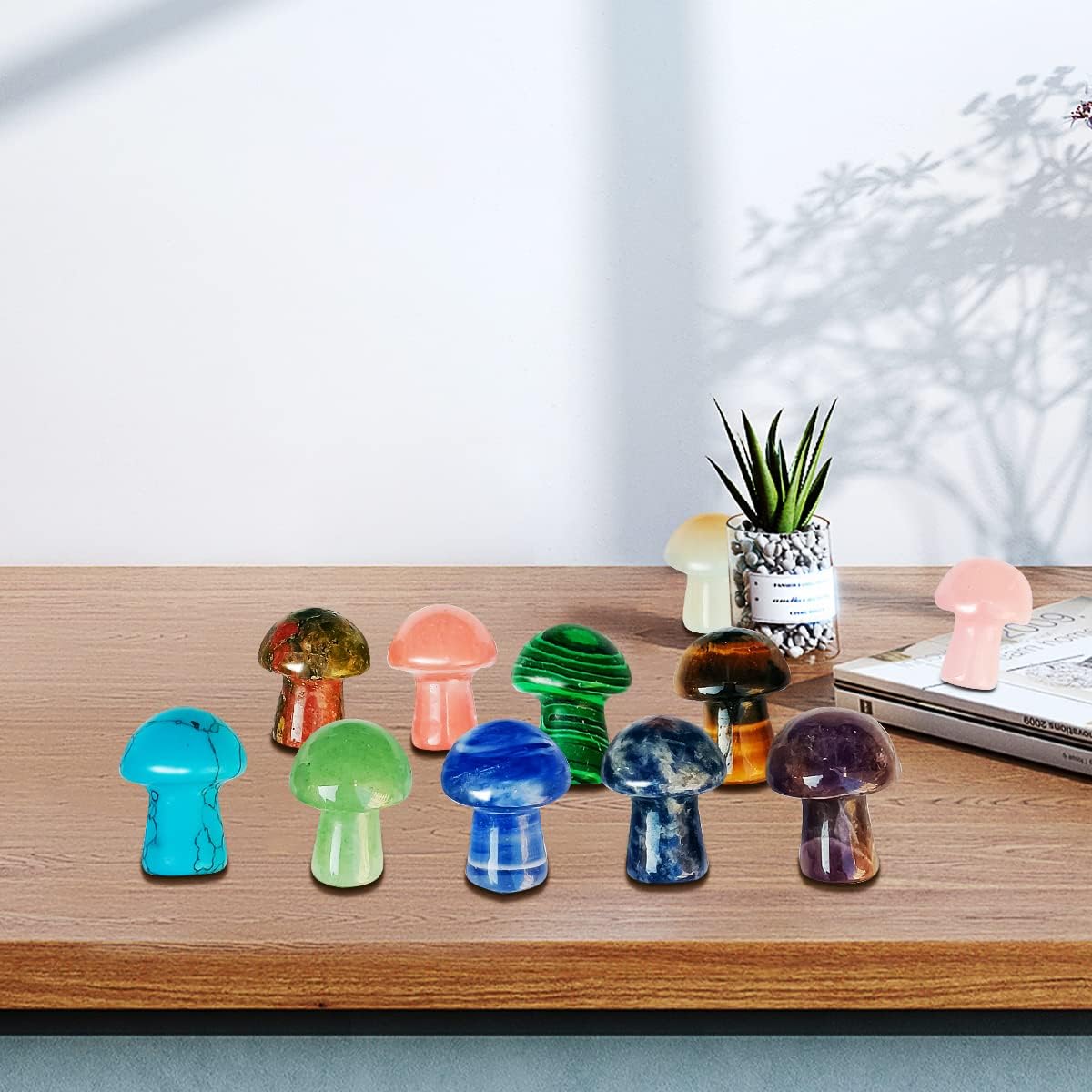 IG Crystal Different Material High Quality Natural Mushroom Crystals Clear Quartz Rose Quartz Green Aventurine Yooperlite Black Obsidian Red Que Sera Healing Crystal Home Decoration