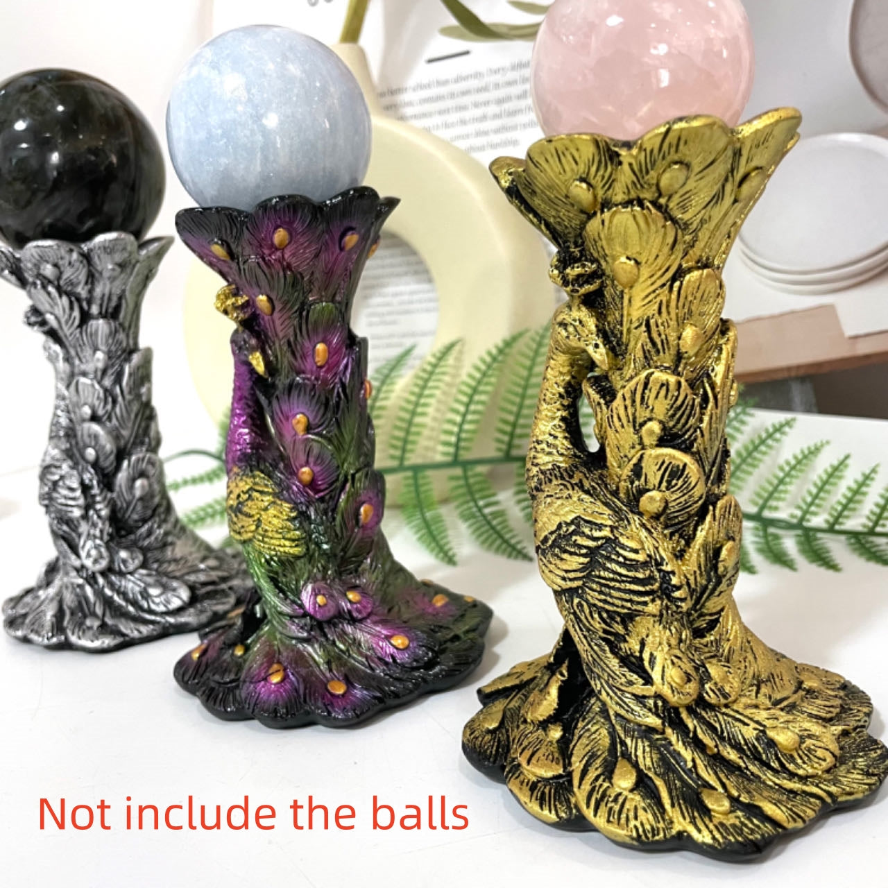 2PCS Phoenix Stand Silver Golden Healing Stone Home Decoration For Crystal Ball From IG Crystal