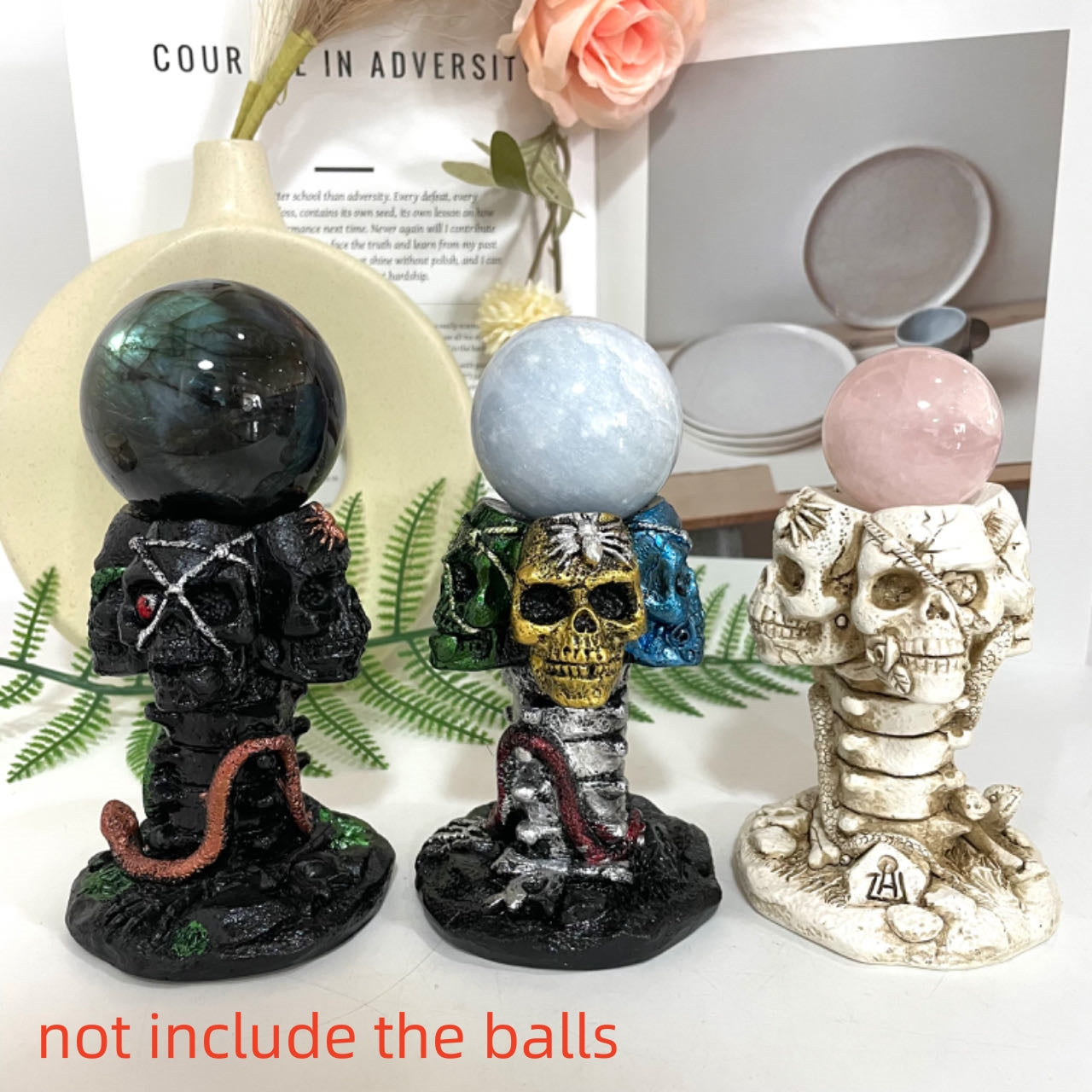 2PCS Skull Snake Stand Black White Healing Stone Home Decoration For Crystal Ball From IG Crystal