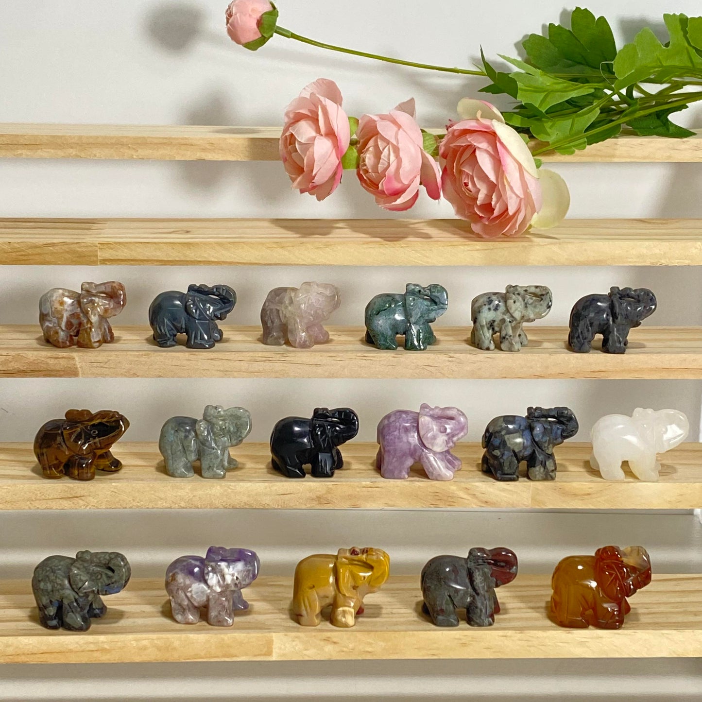 IG Crystal 12PC Mix 1.5 Inch Crystal Carvings Elephant Different Stone Healing Stone Home Decoration