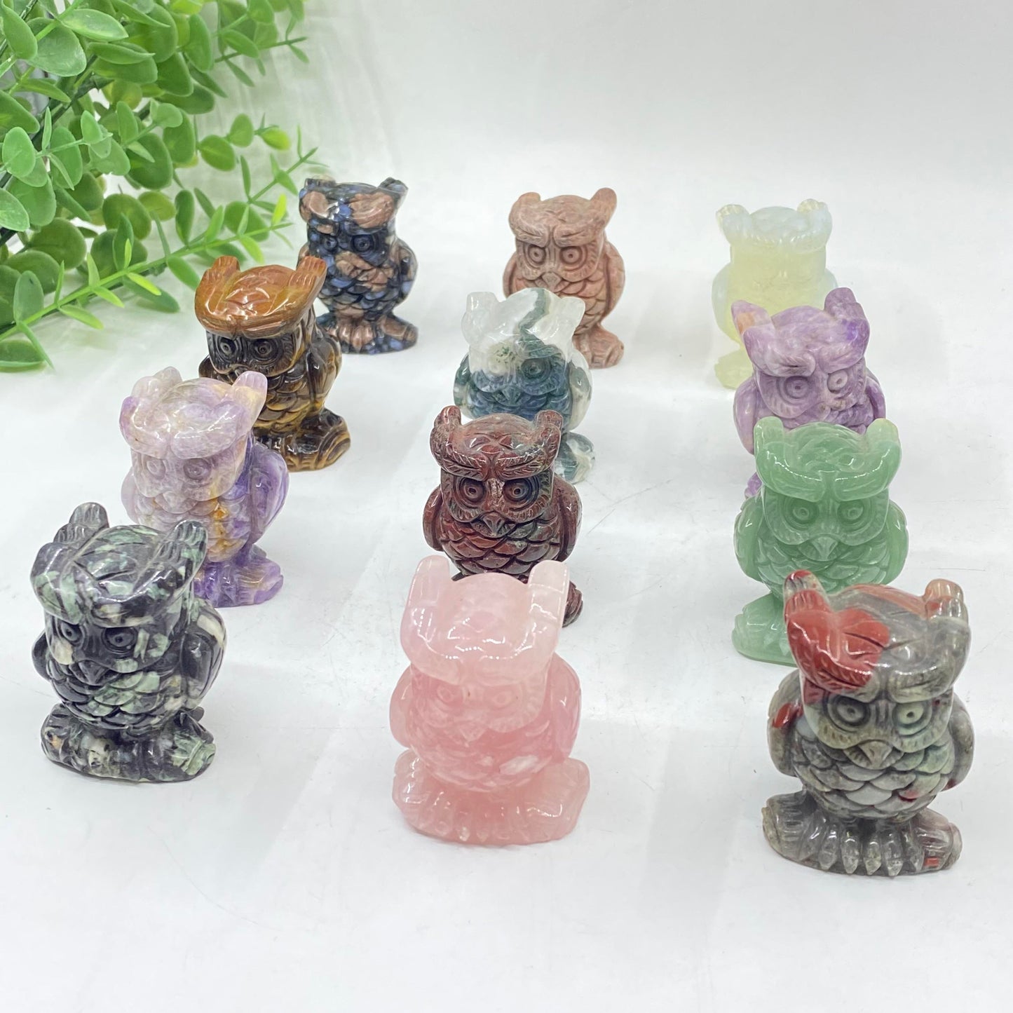 4 Counts  Mix 2 Inch Crystal Carvings Owl Different Stone From IG Crystal
