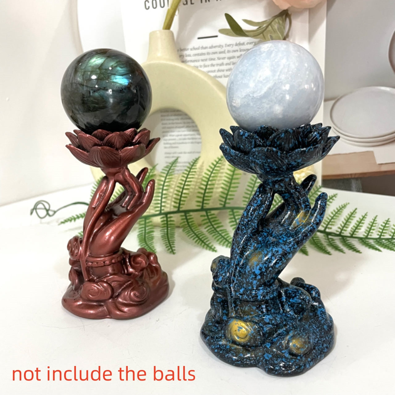 2PCS Buddha Hand Lotus Stand Rosiness Blue Healing Stone Home Decoration For Crystal Ball From IG Crystal