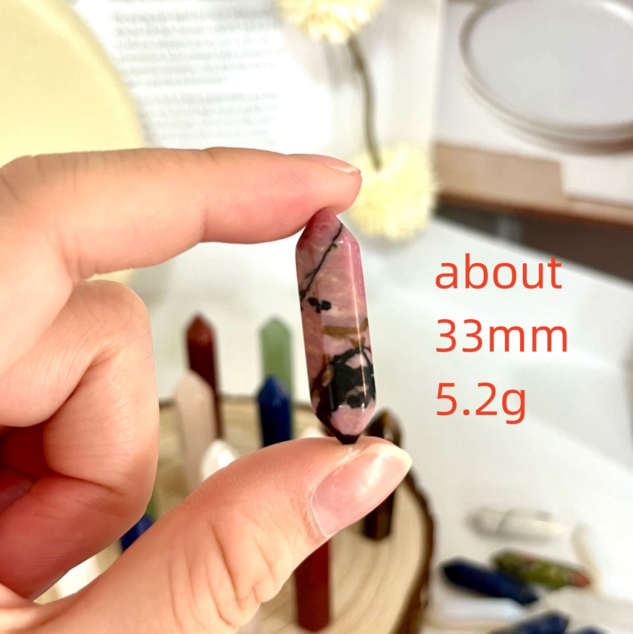 Different Maerail Small Crystal Wands Set Tiger Eyes Pink Opal Hematite Green Flourite Yellow Flourite Clear Quartz Bumblebee Jasper Dream  Amethyst Sodalite Dragon Blood  Stone From IG Crystal