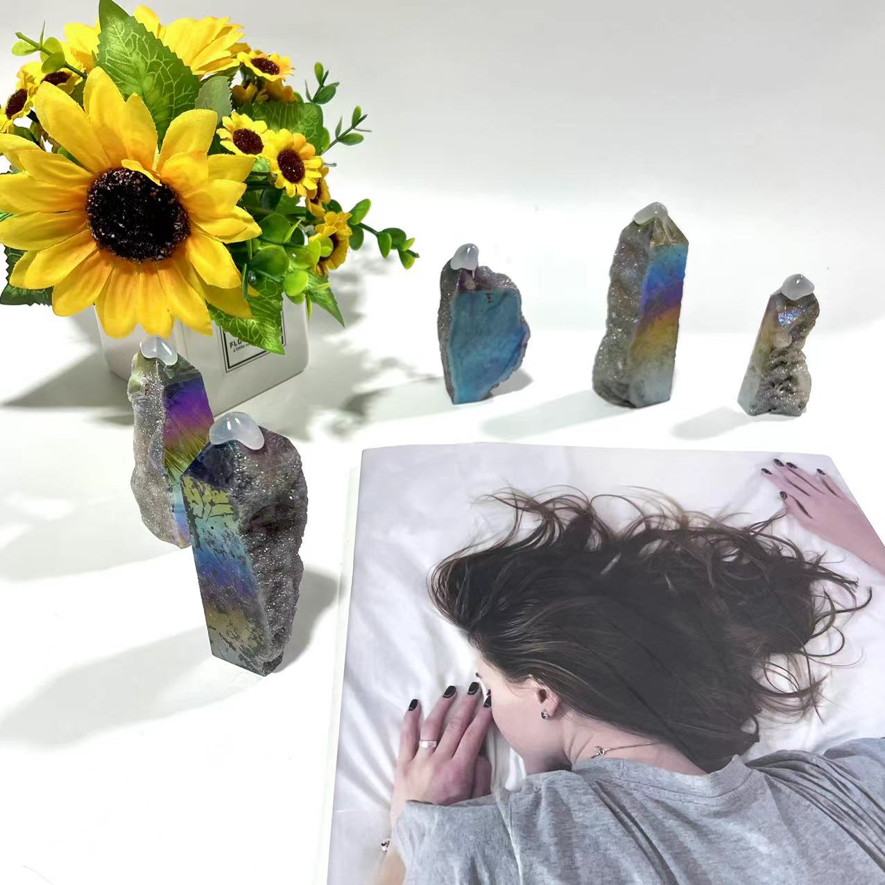5~7 Counts 500G Rainbow Sphalerite Wand Unnatural Stone Artificial Crystal Gem Mining Chakra Balancing Reiki Healing Crystal Mystery Crystal Display Crystal Shopping Online Home Office Decor From IG Crystal