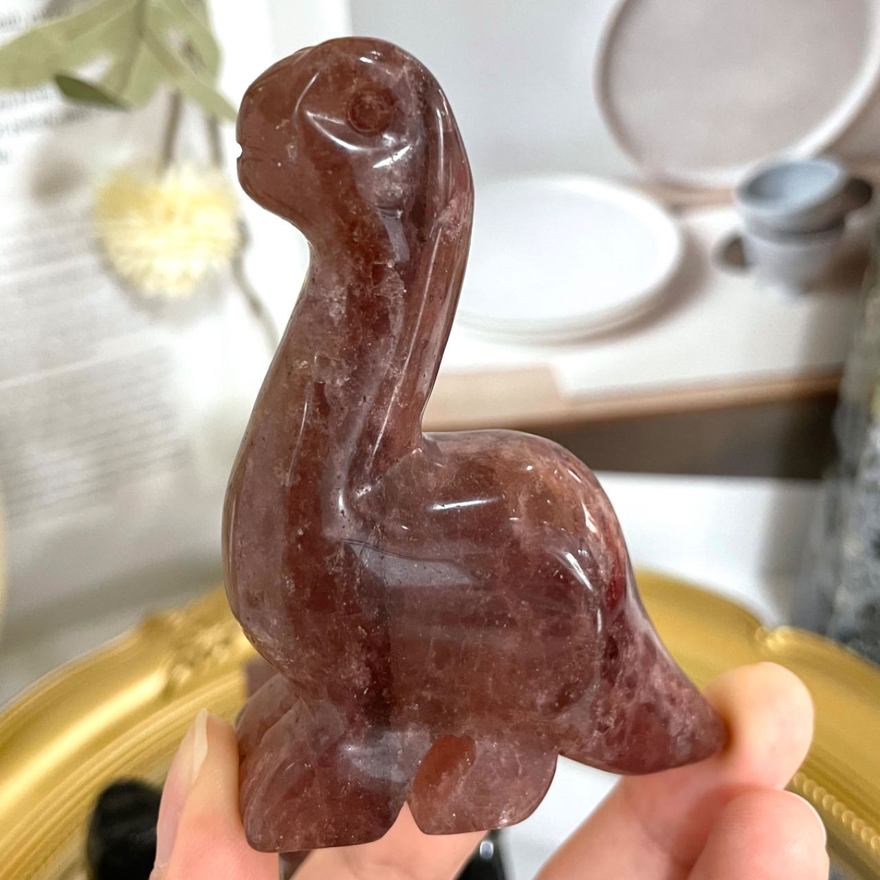 Different Maerail Crystal Dinosaur Statue Clear Quartz Rose Quartz Green Aventurine Strawberry Quartz Black Obsidian Stochastic 2PCS From IG Crystal