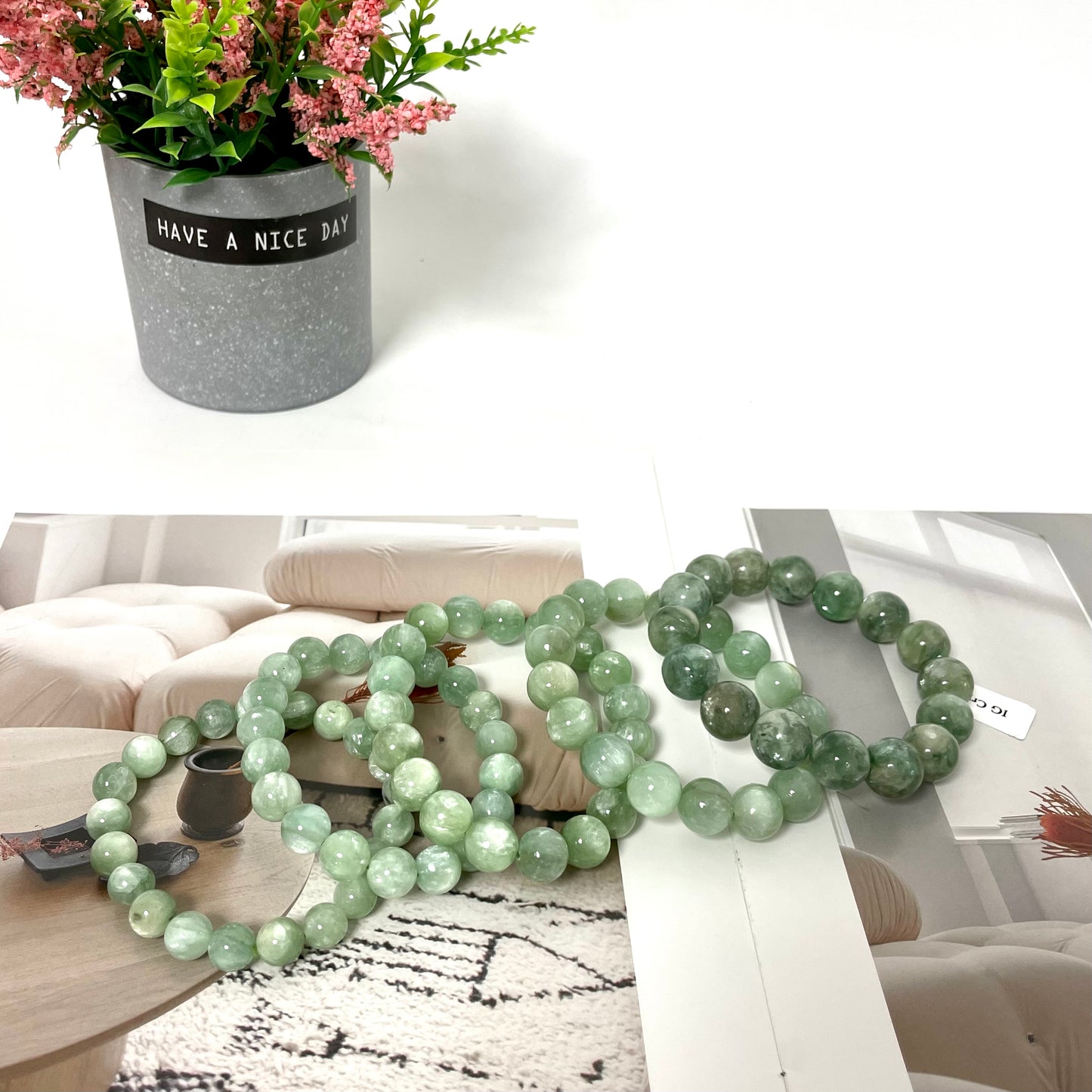 Light Green Mika Crystal Bracelets 9~13mm Natural Crystals Healing Crystals Bracelet for Women and Men Teens Crystal Jewelry Shop Pretty Crystals From IG Crystal