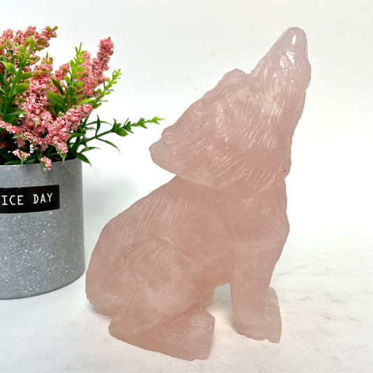 1 Count Rose Quartz Strawberry Quartz Wolf Crystal Carving Healing Stones Natural Stone Chakra Balancing Reiki Home Office Decor From IG Crystal