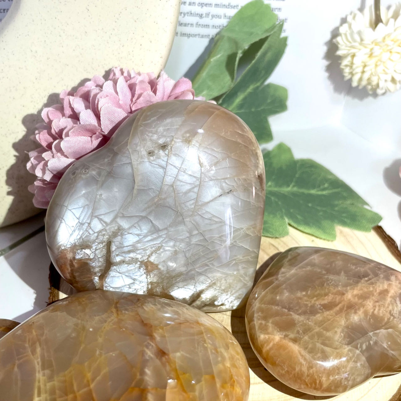 4PCS Heart Shape Orange Labradorite Stone Healing Stone From IG Crystal