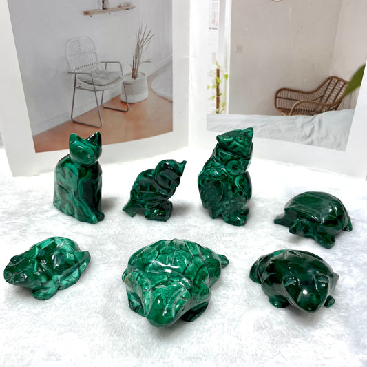Malachite Owl Cat Frog Turtle Crystal Carving Natural Stone Gem Mining Chakra Balancing Reiki Healing Crystal Mystery Crystal Display Crystal Shopping Online Home Office Decor From IG Crystal