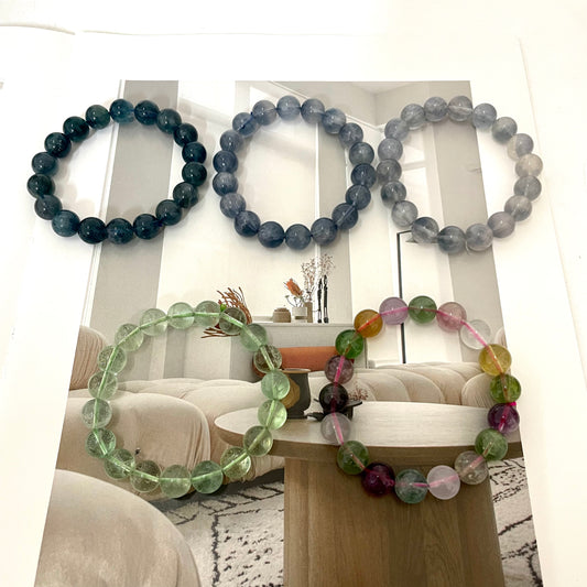 2 Counts Green/Blue/Colourful Fluorite Bracelets 9~11mm Natural Crystals Healing Crystals Bracelet for Women and Men Teens Crystal Jewelry Shop Pretty Crystals From IG Crystal