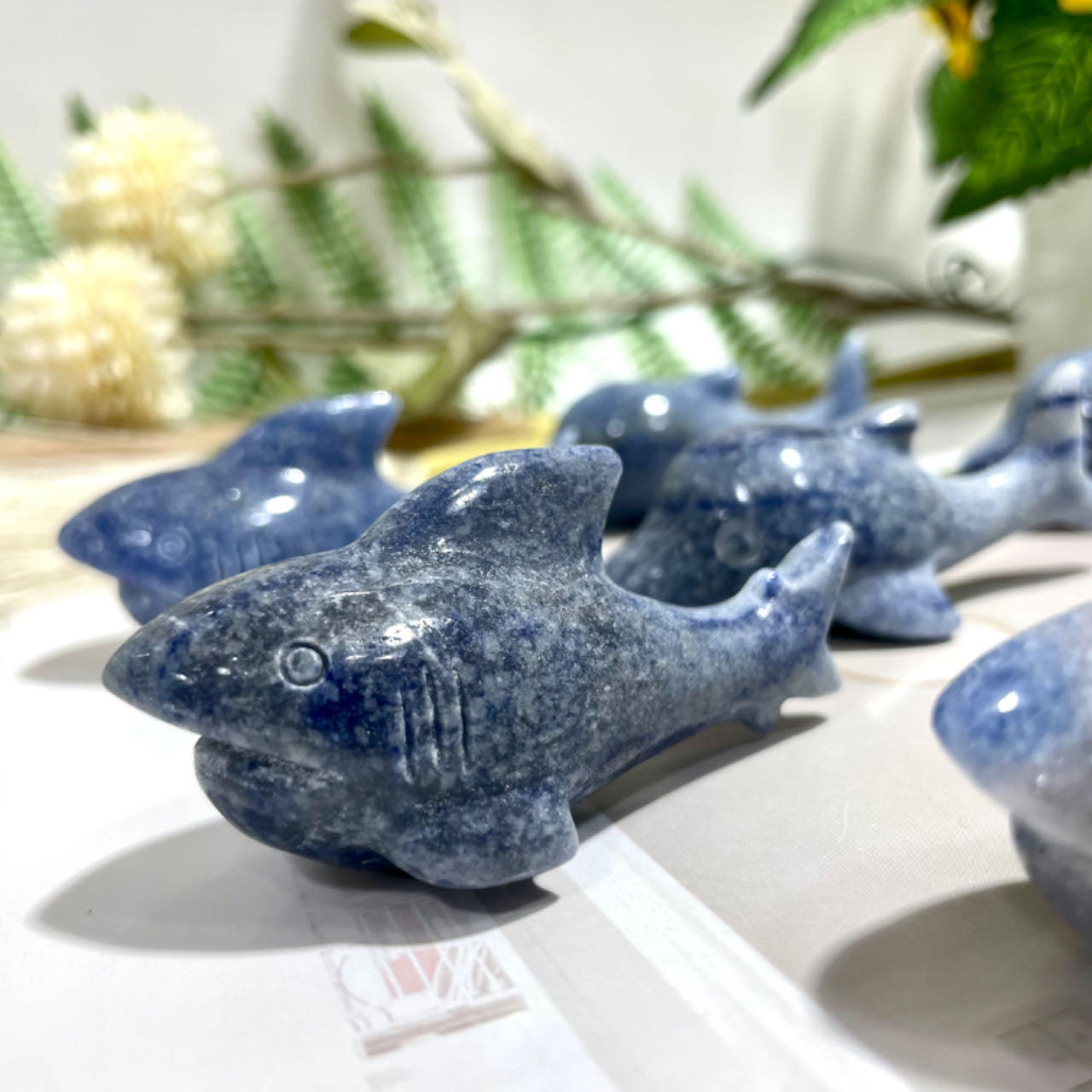 2 Counts Blue Aventurine Shark Crystal 6CM Healing Stone Home Decoration From IG Crystal