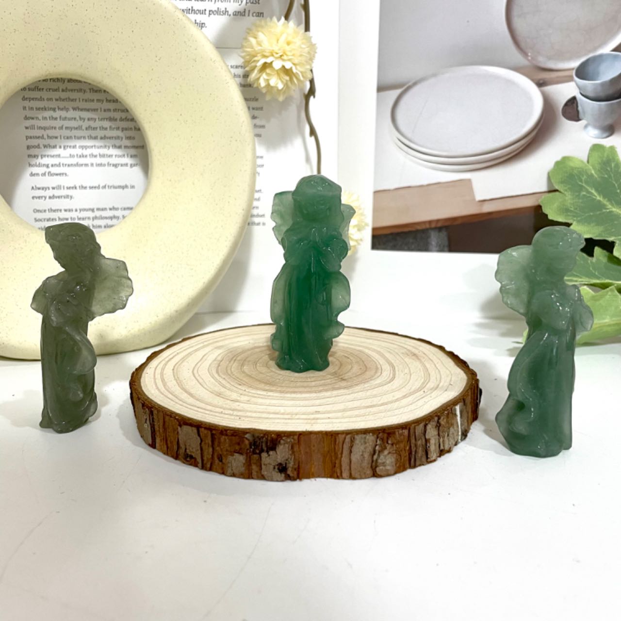 Green Aventurine Flower Fairy Crystal Healing Stone Home Decoration Stochastic 2PCS From IG Crystal