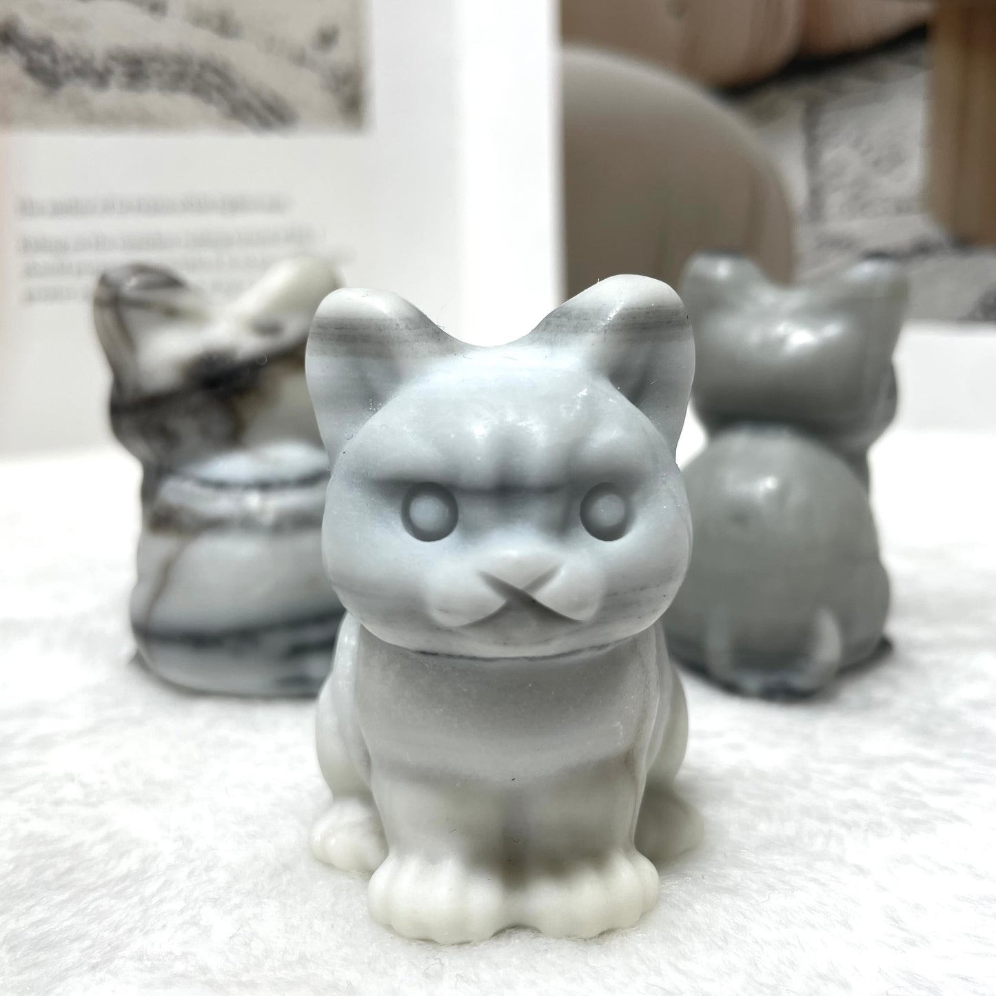 3 Counts Taiji Stone Tai Chi Stone Sitting Cat Crystal Carving Healing Stones Natural Stone Chakra Balancing Reiki Home Office Decor From IG Crystal
