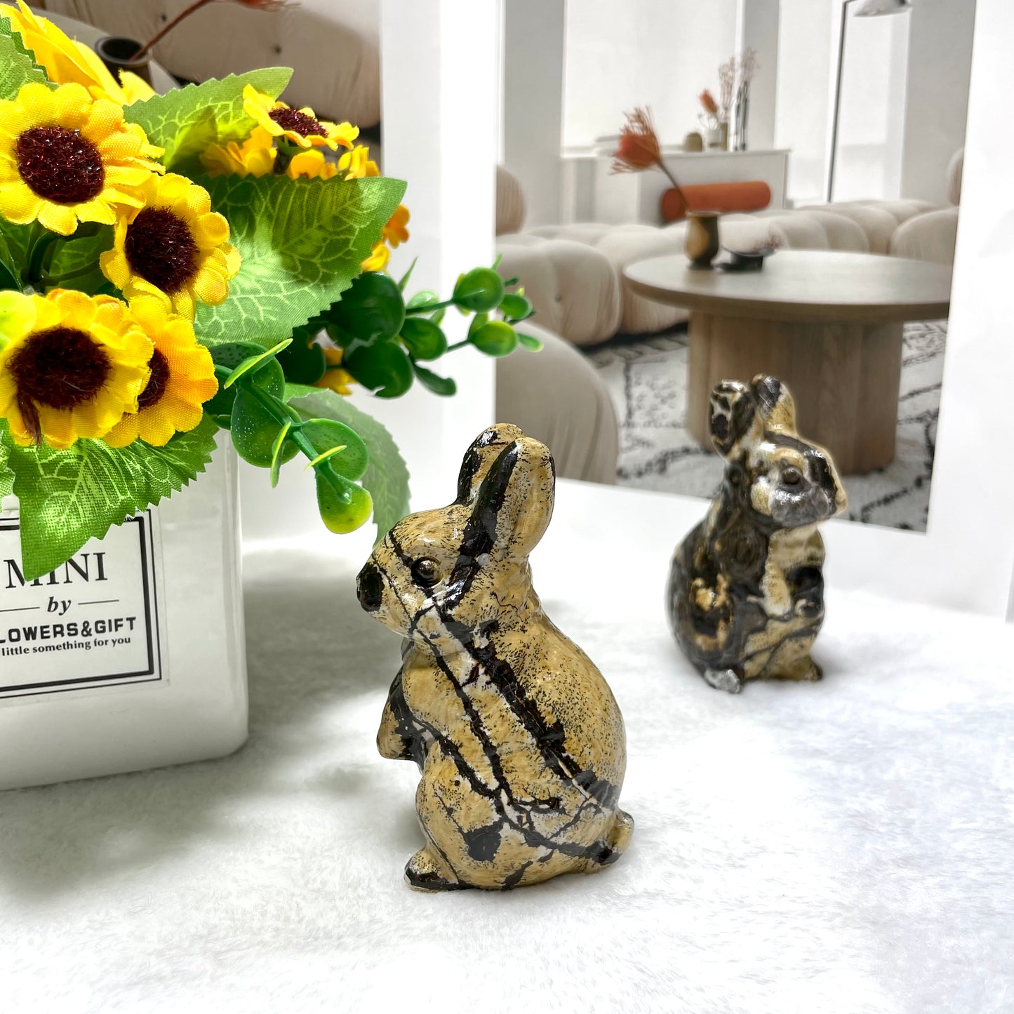 2 Counts Picture Jasper Rabbit Crystal Carving Healing Stones Natural Stone Chakra Balancing Reiki Home Office Decor From IG Crystal