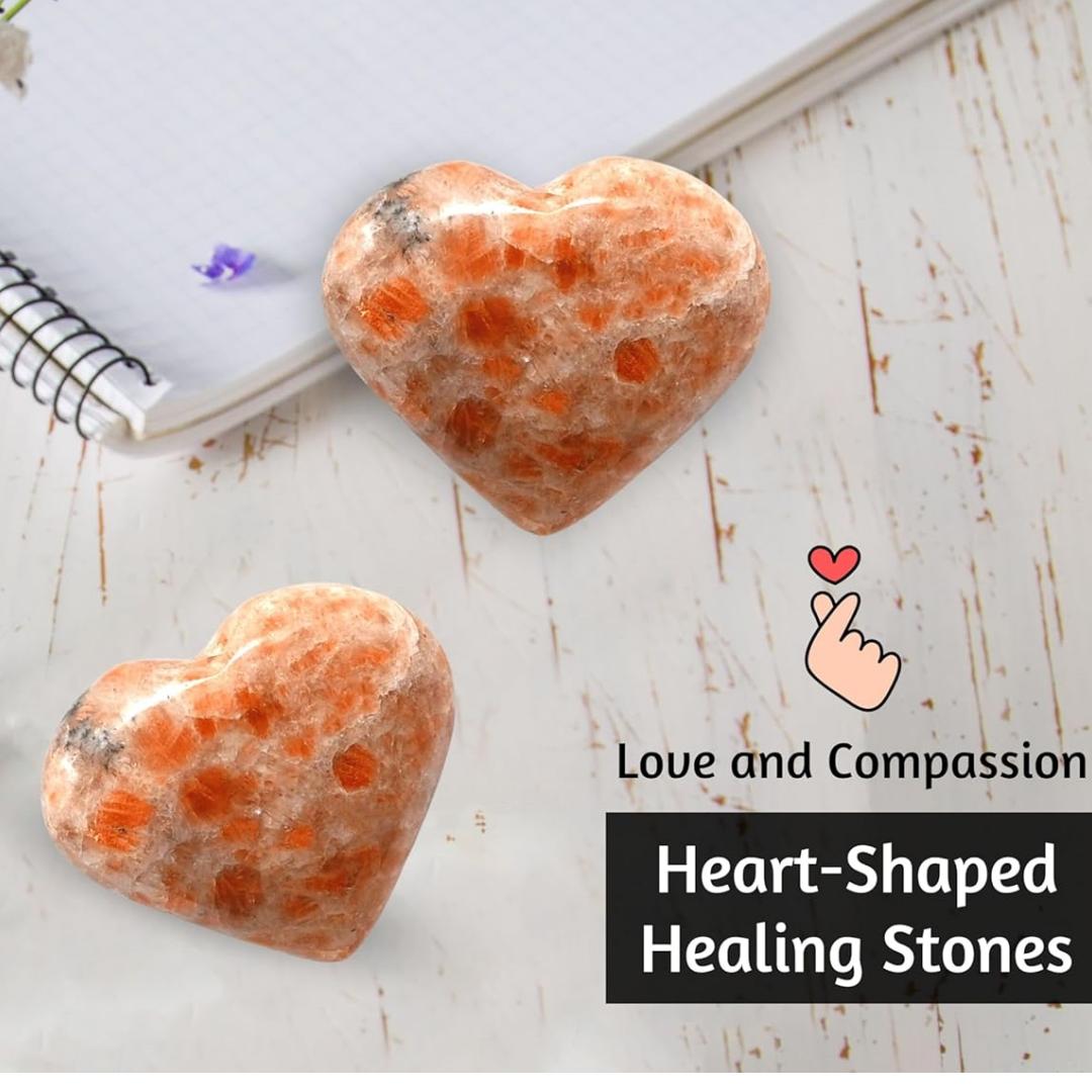5~6PCS Heart Shape Sunstone Crystal About 300G Healing Crystals Stones Pocket Meditation Palm Worry Gemstone From IG Crystal