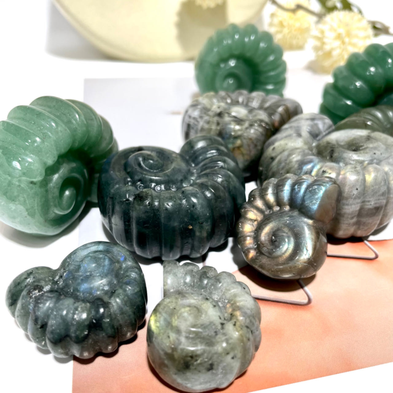 Labradorite Green Aventurine Snail Crystal 3CM 5CM Healing Crystal Home Decoration From IG Crystal