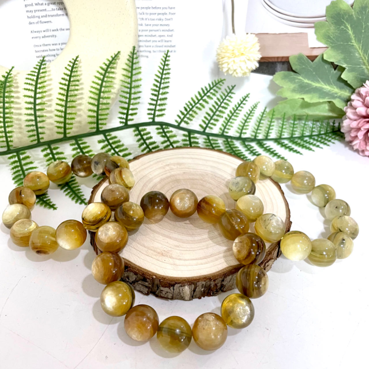 1PCS Golden Mica 17~18mm Bracelet Healing Stone From IG Crystal