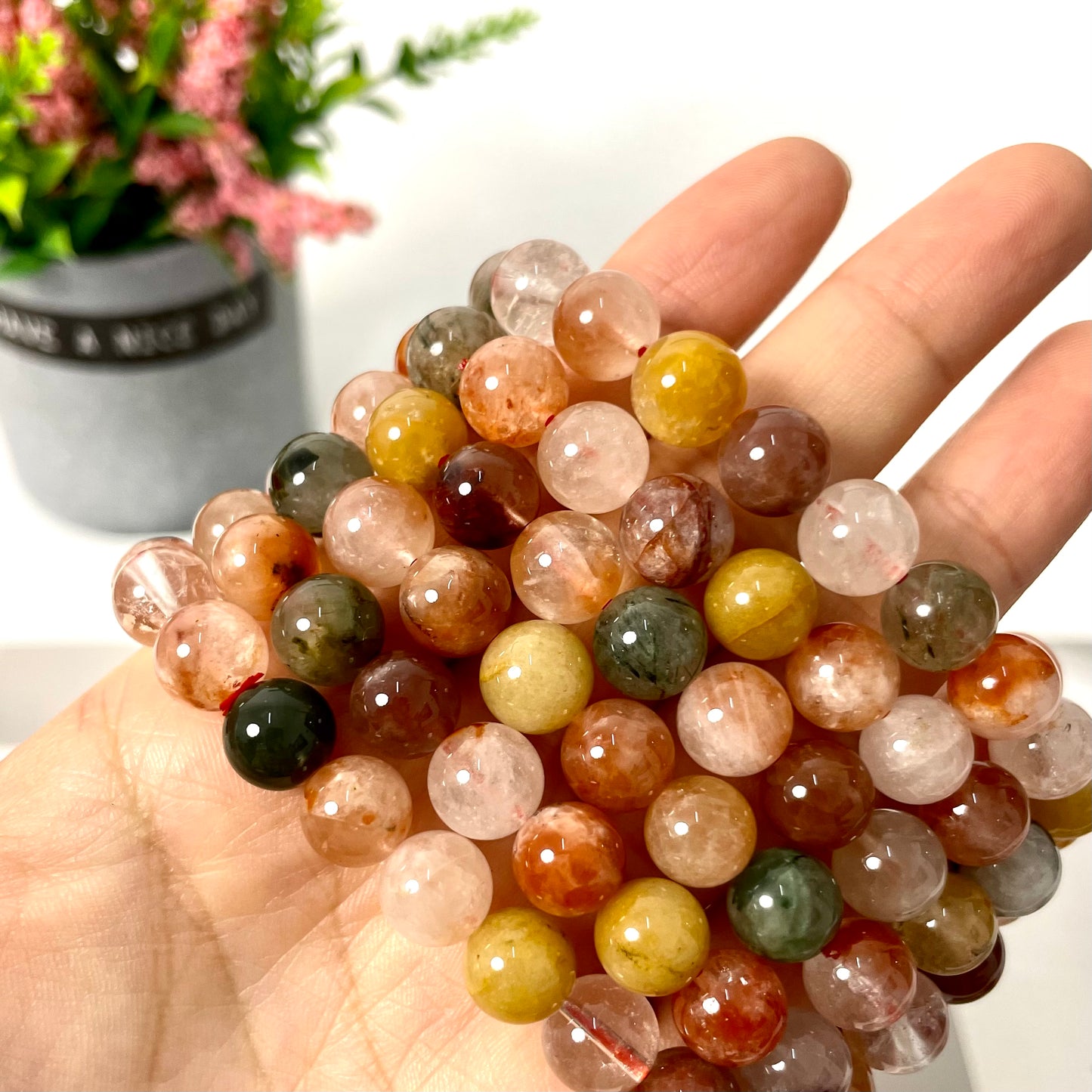 3 Counts Colourful Rabbit Hair Crystal Bracelets 9mm Natural Crystals Healing Crystals Bracelet for Women and Men Teens Crystal Jewelry Shop Pretty Crystals From IG Crystal