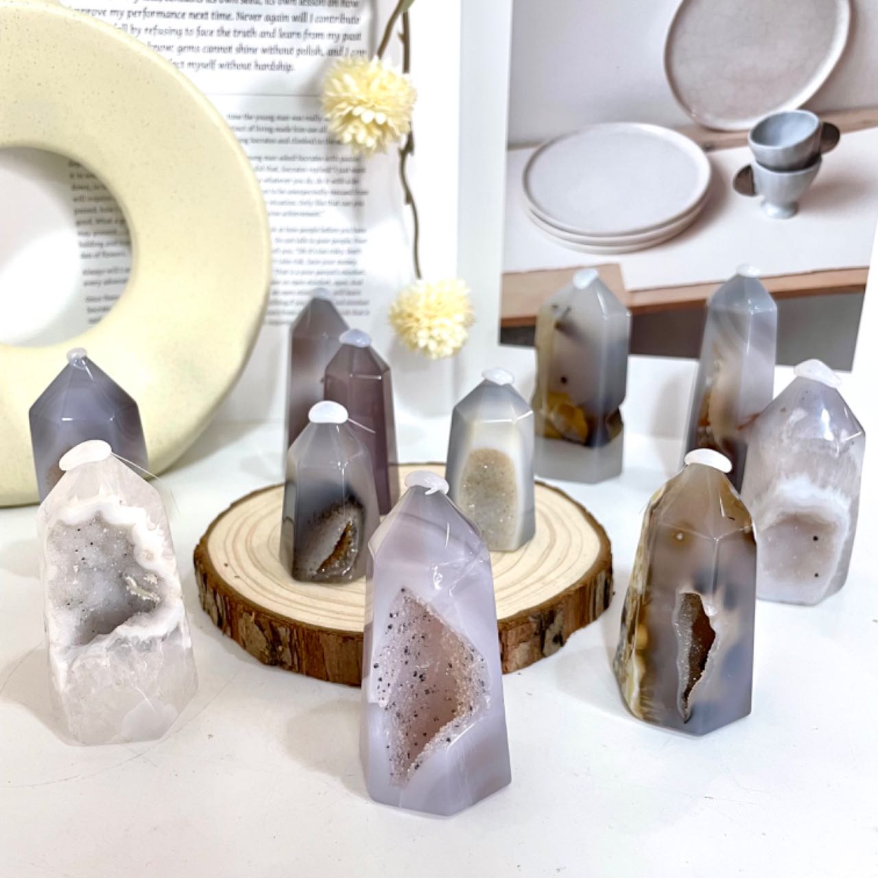 Stochastic 2~3PCS Wand Druzy Natural Raw Geode From IG Crystal