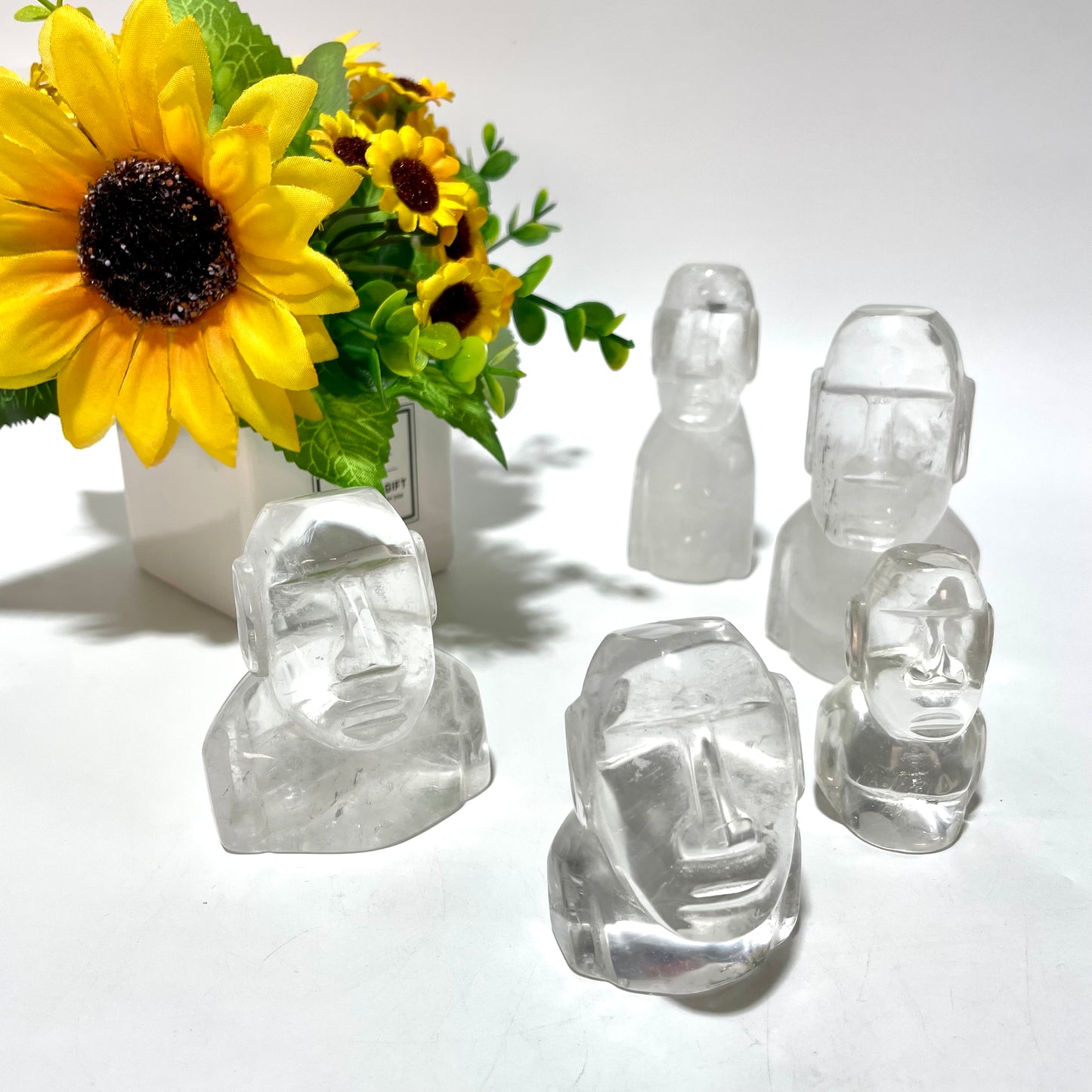 2 Counts 300~350G Clear Quartz Moai Crystal Carving Natural Stone Gem Mining Chakra Balancing Reiki Healing Crystal Mystery Crystal Display Crystal Shopping Online Home Office Decor From IG Crystal