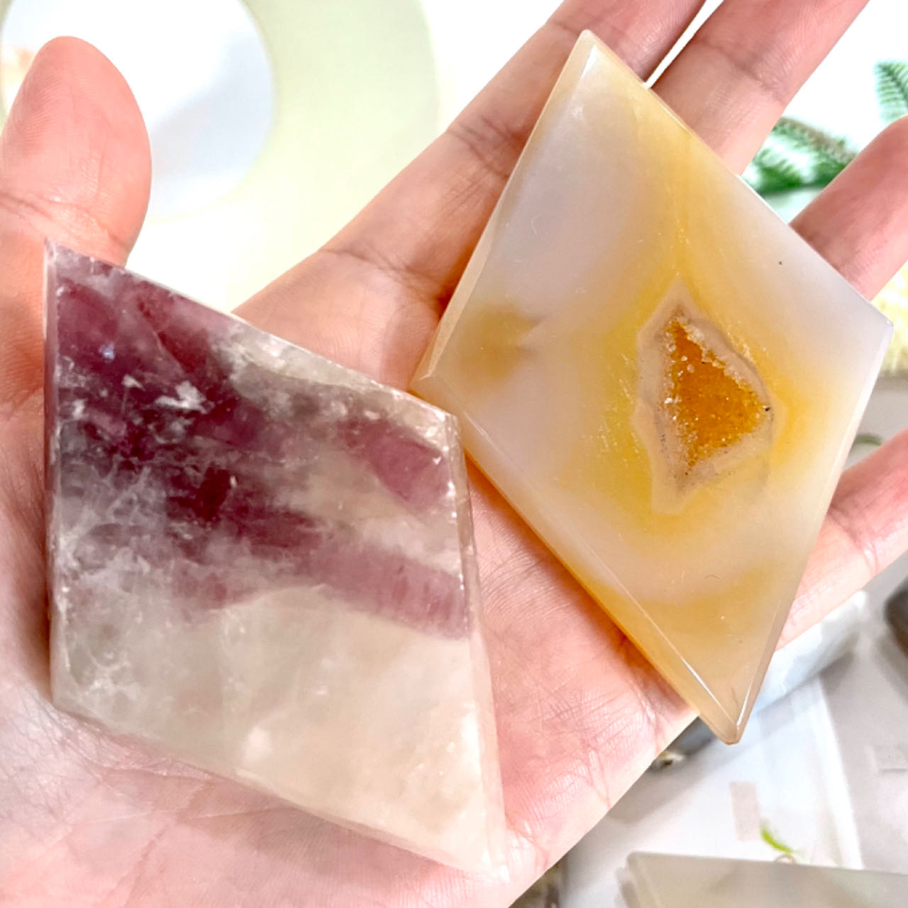 6~7 Counts Rhombus Geode Agate Healing Crystal Home Decor From IG Crystal