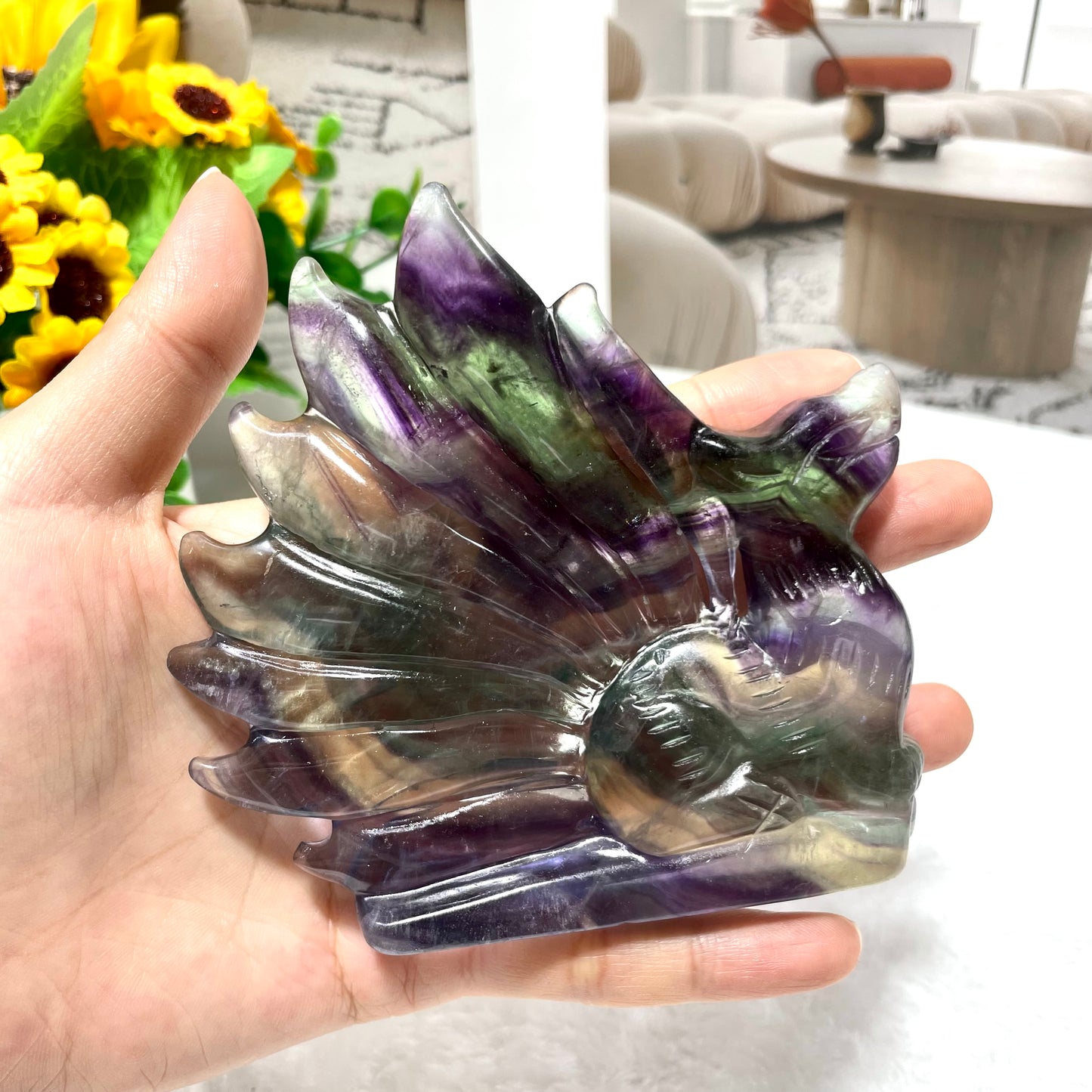 1 Count Fluorite Fox Crystal Carving Healing Stones Natural Stone Chakra Balancing Reiki Home Office Decor From IG Crystal