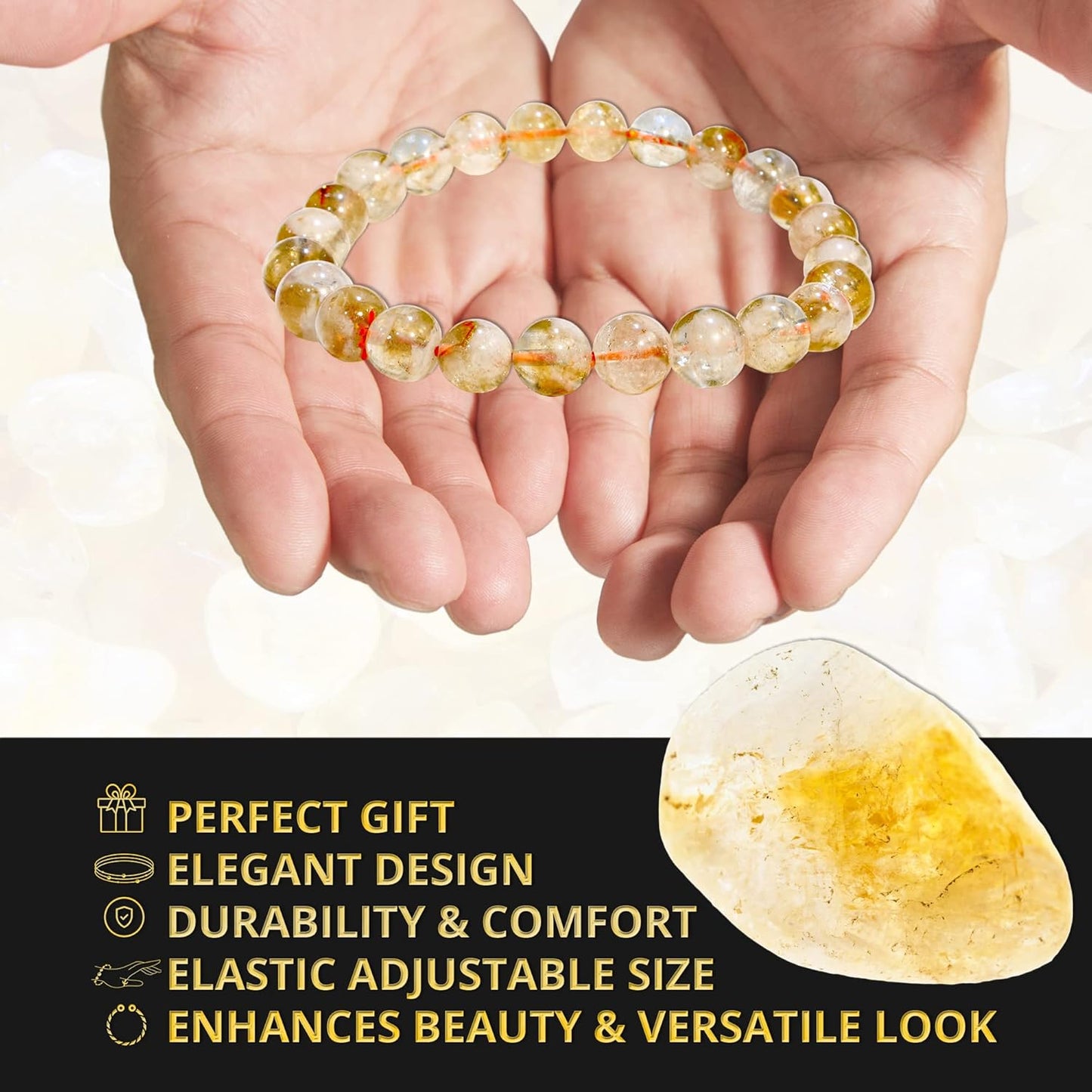 2 Counts Natural Citrine Crystal Bracelet – Healing Crystals Bracelet for Women and Men Teens – Handmade 11mm Round Beaded Bracelets – Attract, Wealth, Prosperity, Success, Girls Gifts, Unisex Mens Bracelet From IG Crystal