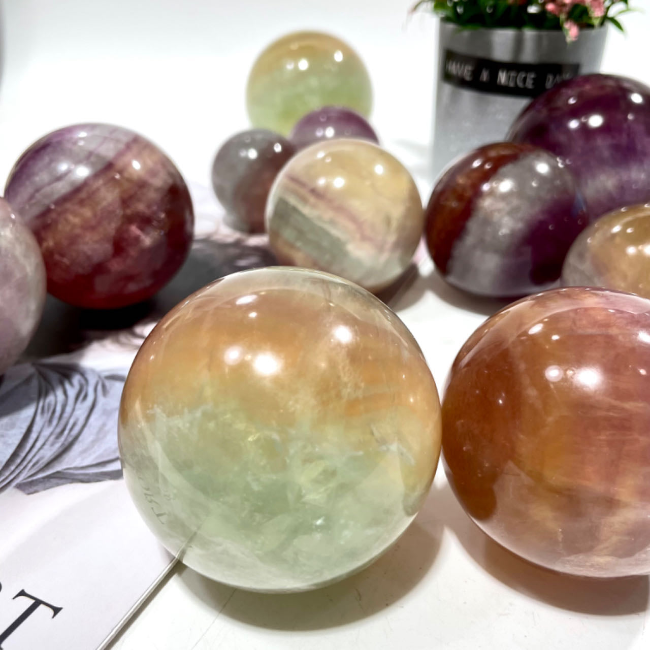 Candy Fluorite Balls 4~7CM Large Crystals Sphere Decorative Ball Meditation Witchcraft Healing Stone Home Decoration From IG Crystal