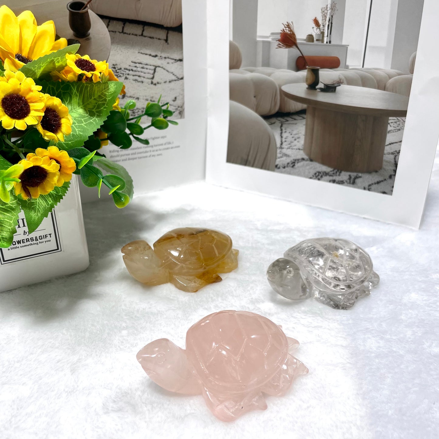 1 Count Turtle Crystal Carving Clear Quartz Rose Quartz Golden Healer Quartz Healing Stones Natural Stone Chakra Balancing Reiki Home Office Decor From IG Crystal