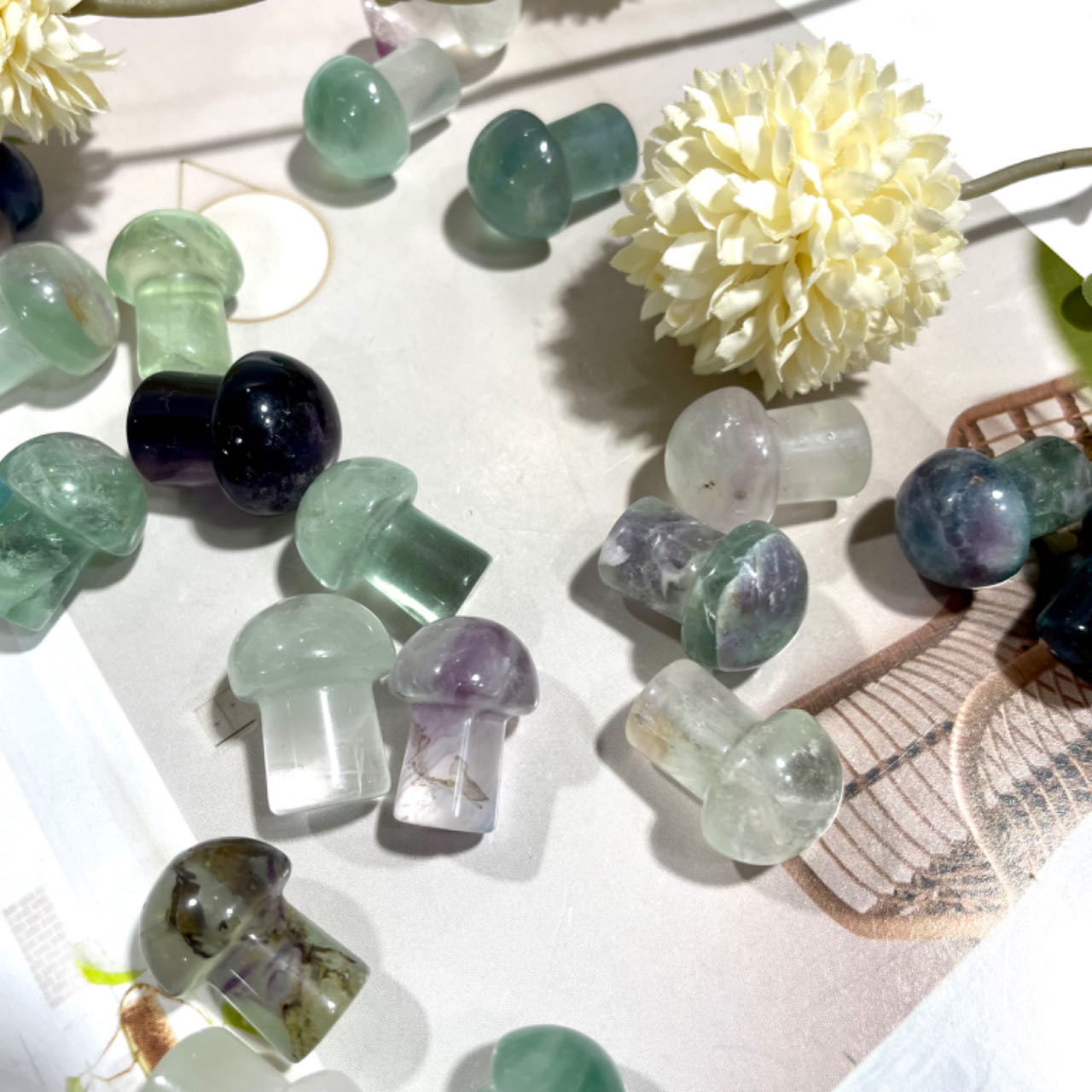 15 Counts Small Fluorite Mushroom Crystal Healing Crystal Home Decoration From IG Crystal