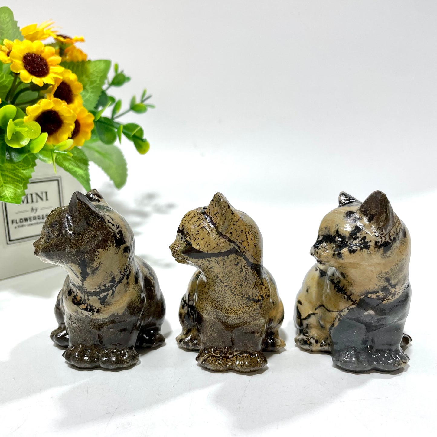 2 Counts Picture Jasper Cute Cat Crystal Carving Healing Stones Natural Stone Chakra Balancing Reiki Home Office Decor From IG Crystal