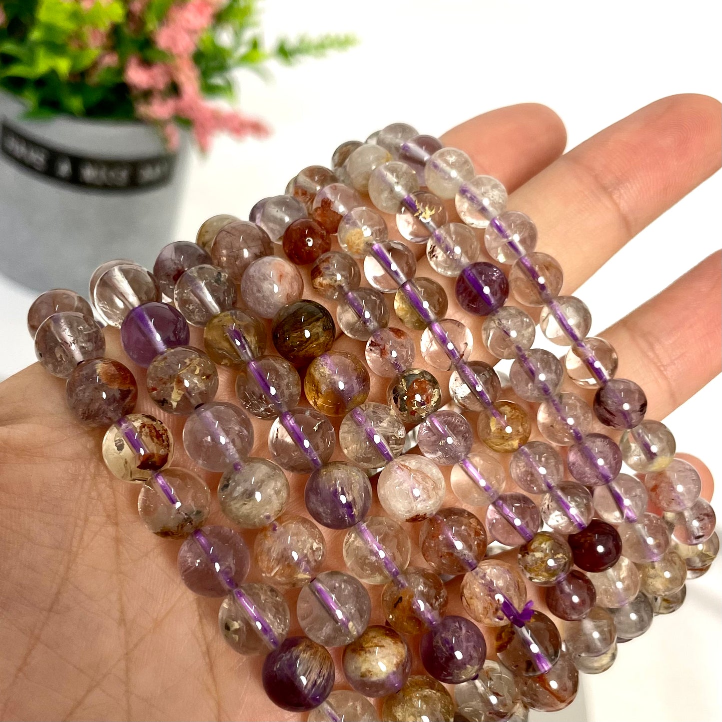 Purple Ghost Crystal Garden Quartz Bracelets 7mm 8mm Natural Crystals Healing Crystals Bracelet for Women and Men Teens Crystal Jewelry Shop Pretty Crystals From IG Crystal