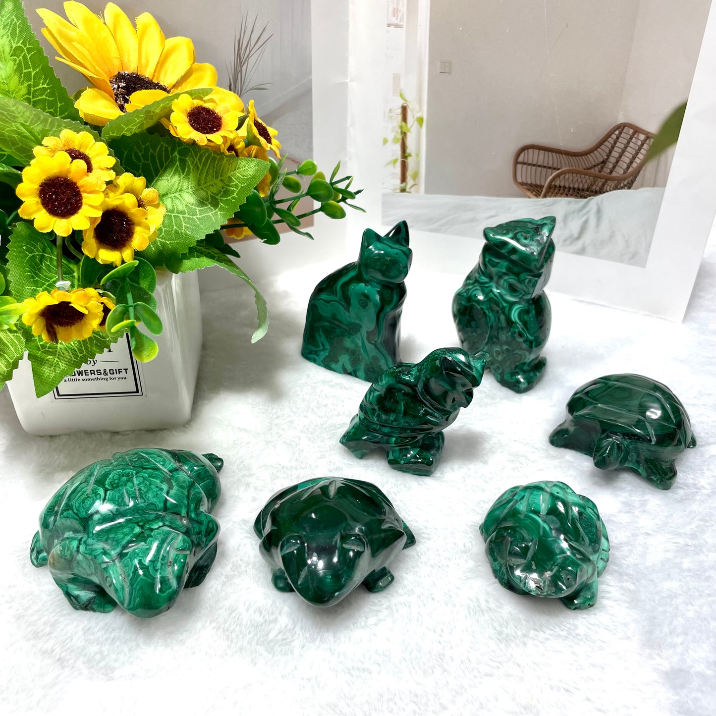Malachite Owl Cat Frog Turtle Crystal Carving Natural Stone Gem Mining Chakra Balancing Reiki Healing Crystal Mystery Crystal Display Crystal Shopping Online Home Office Decor From IG Crystal