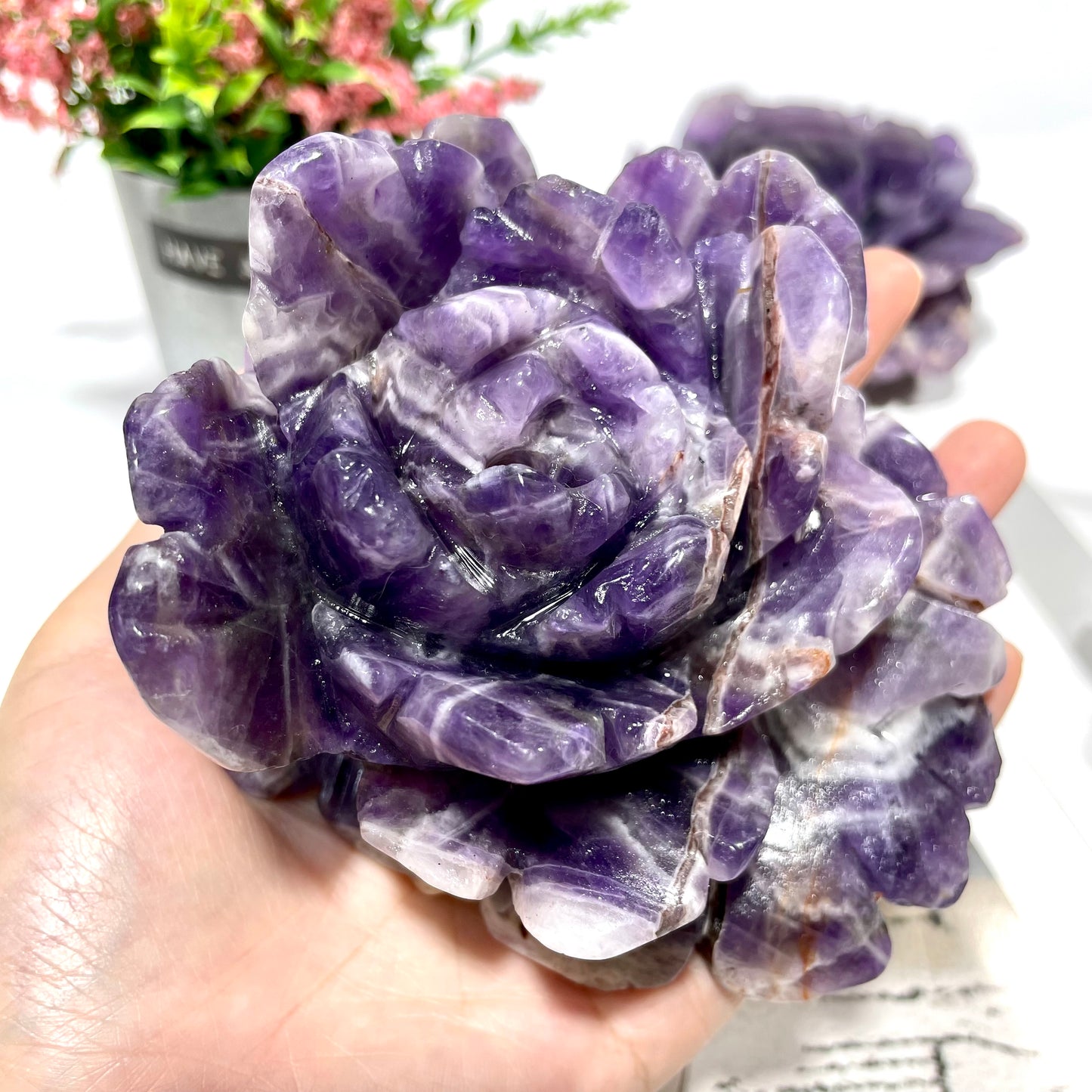 1 Count Big Amethyst Flower Crystal Carving Healing Stones Natural Stone Chakra Balancing Reiki Home Office Decor From IG Crystal